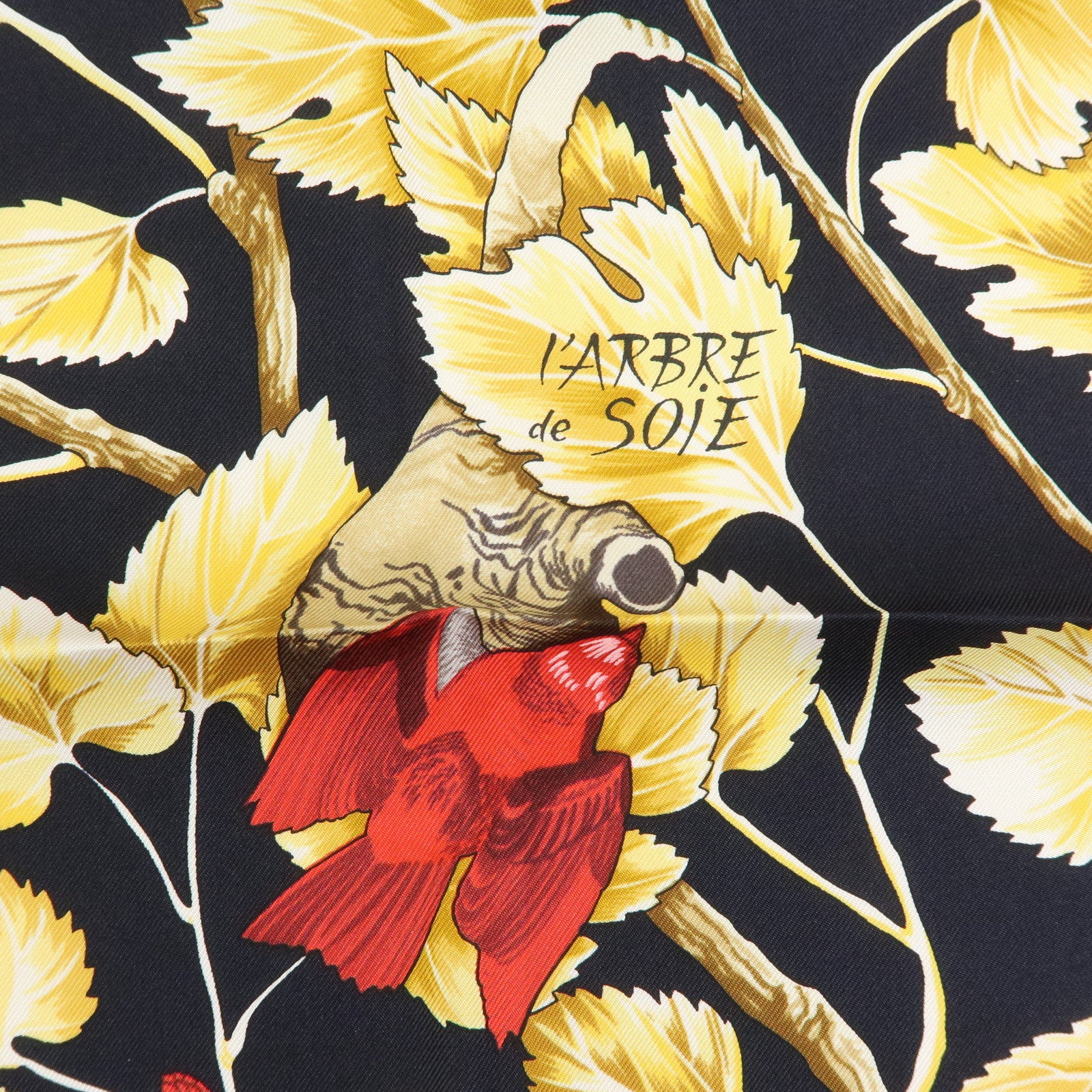 HERMES Carre 90 Silk 100% Scarf l'ARBRE de SOiE Black Light Brown