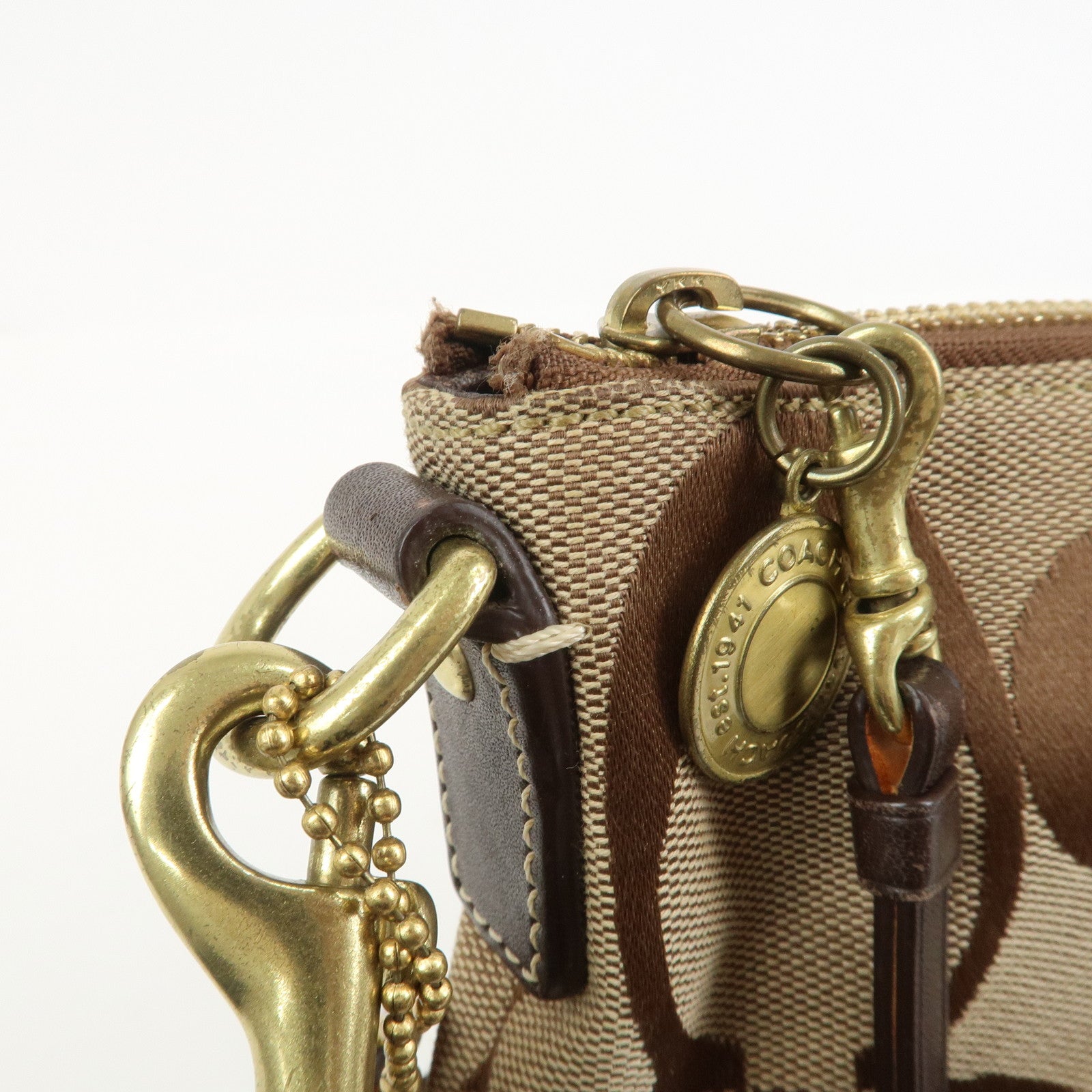 COACH Signature Canvas Leather Shoulder Crossbody Bag Beige Brown