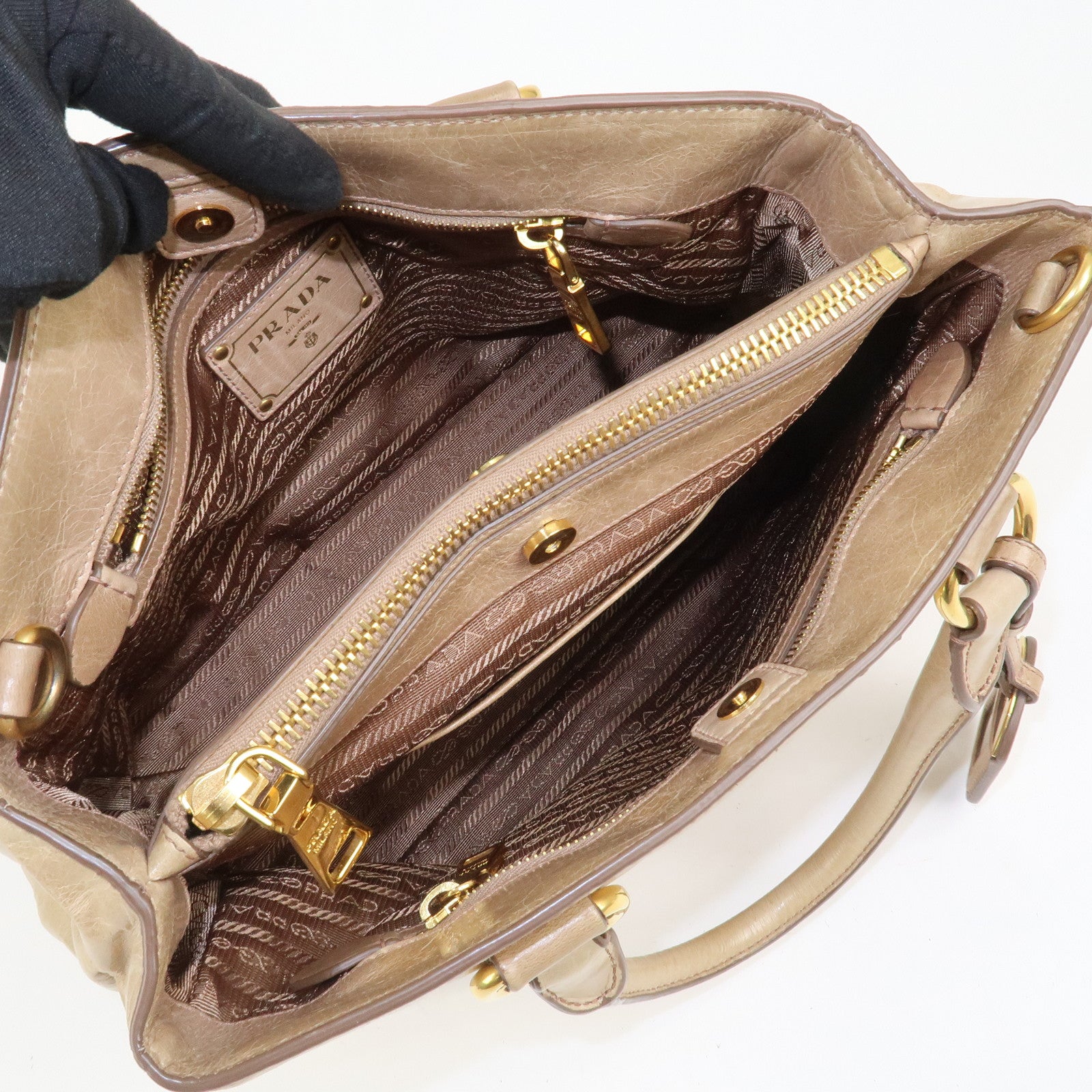 PRADA Logo Leather 2Way Bag Hand Bag Shoulder Bag Beige BN2323