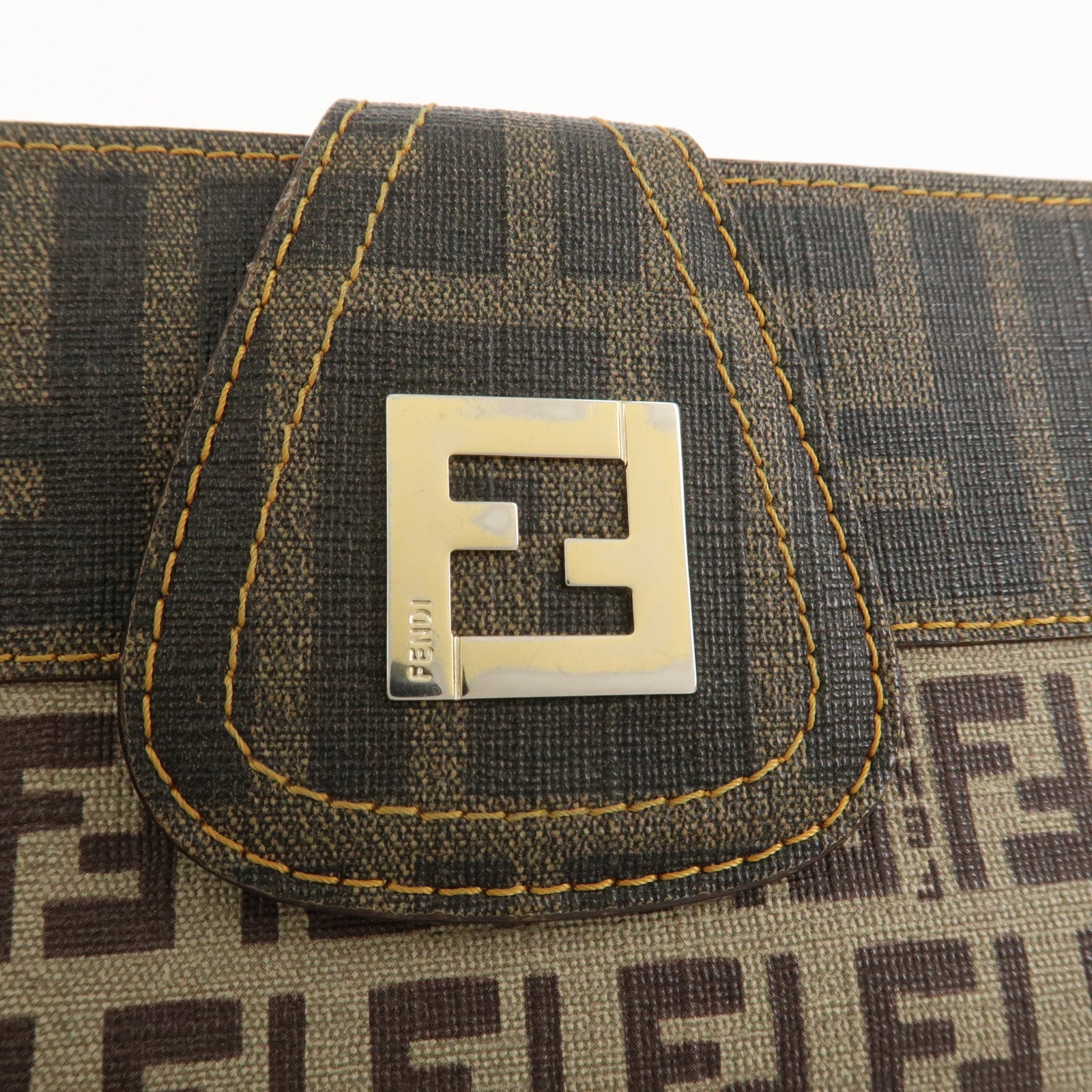 FENDI Zucca Zucchino PVC Leather Brown W Hook Long Wallet 8M00328