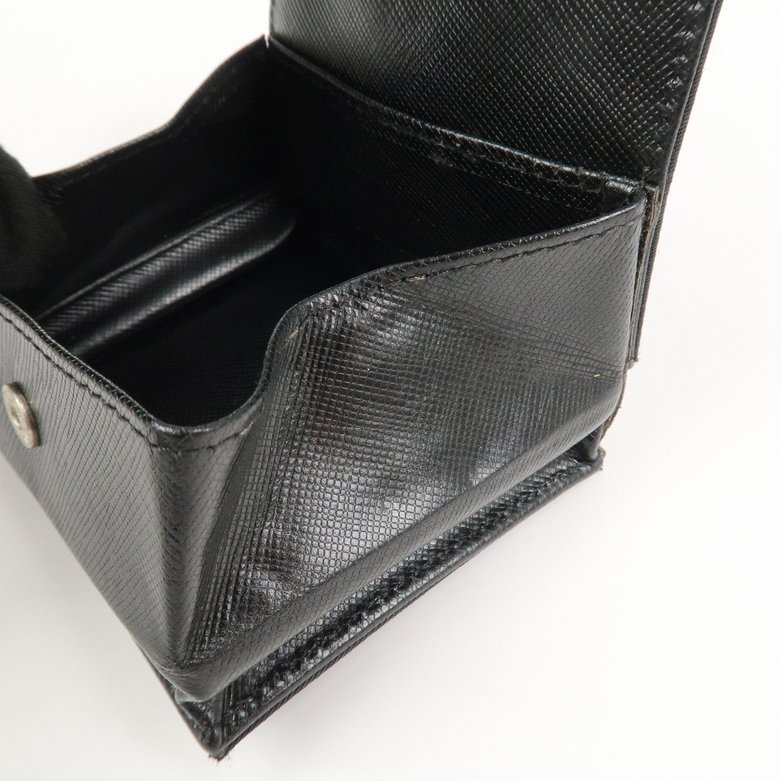 PRADA Triangle Logo Nylon Saffiano Leather Coin Case Black M634