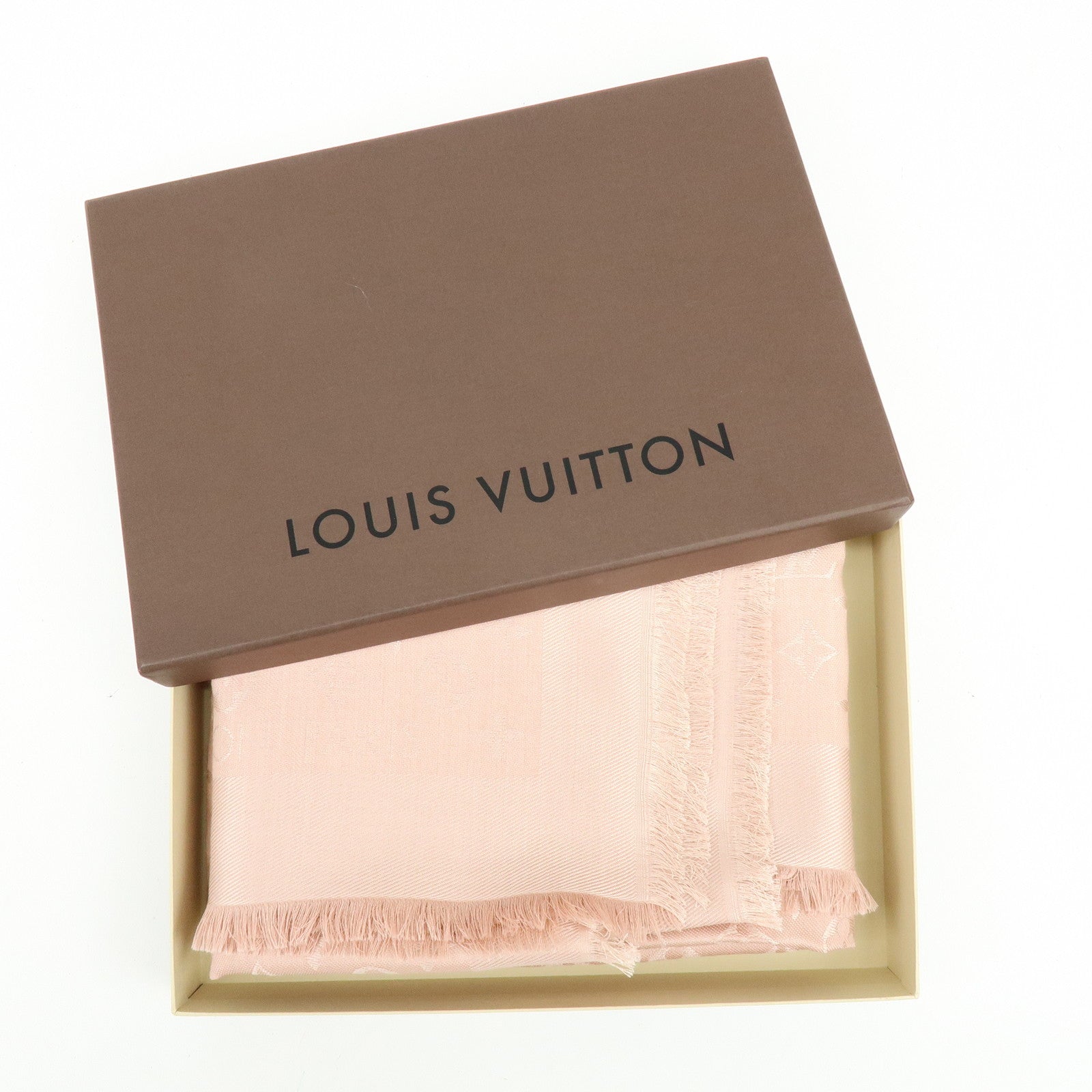 Louis Vuitton Monogram Silk Wool Scarf Shawl Pink M74441