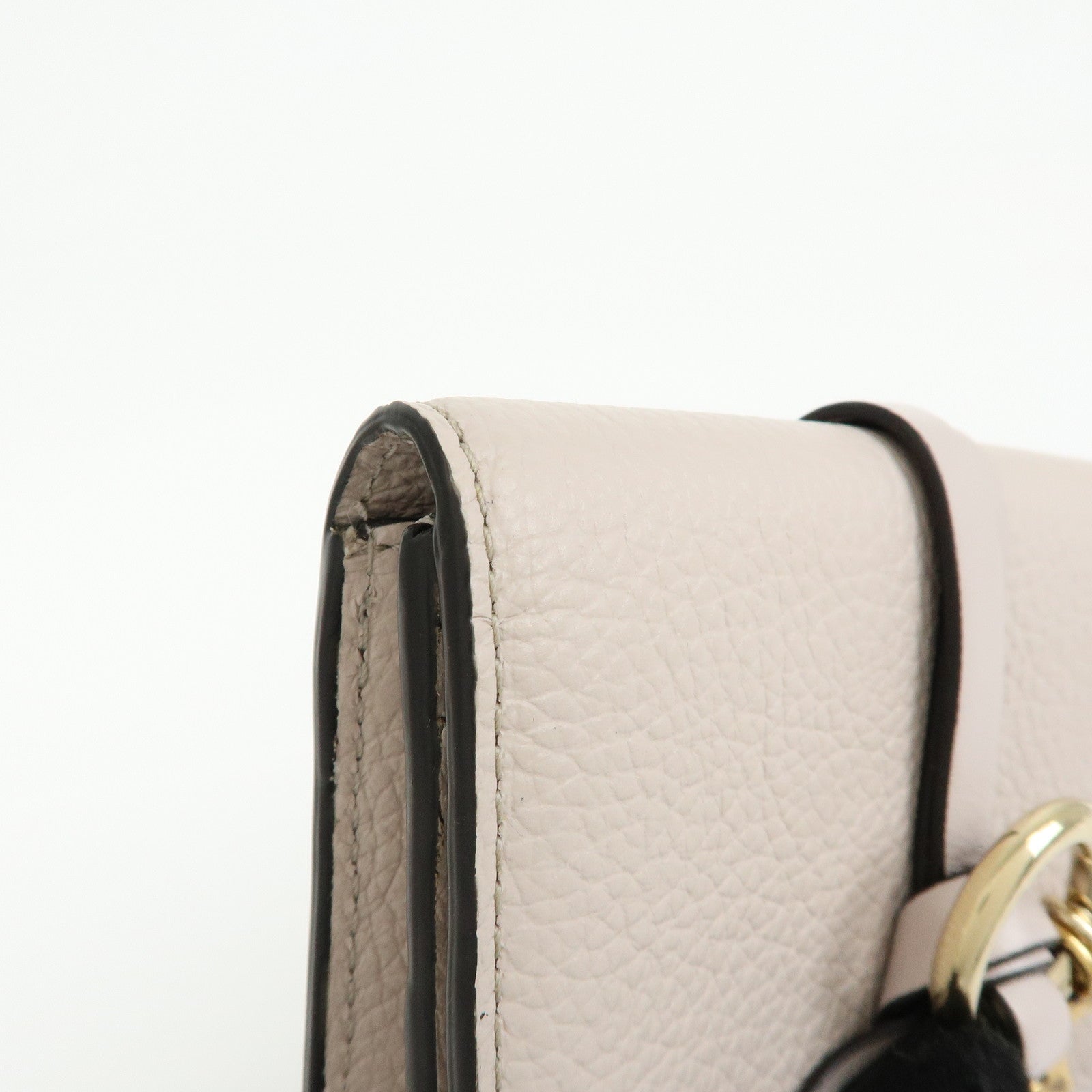 Chloe Alphabet Leather Card Case Mini Trifold Wallet Heart Ivory