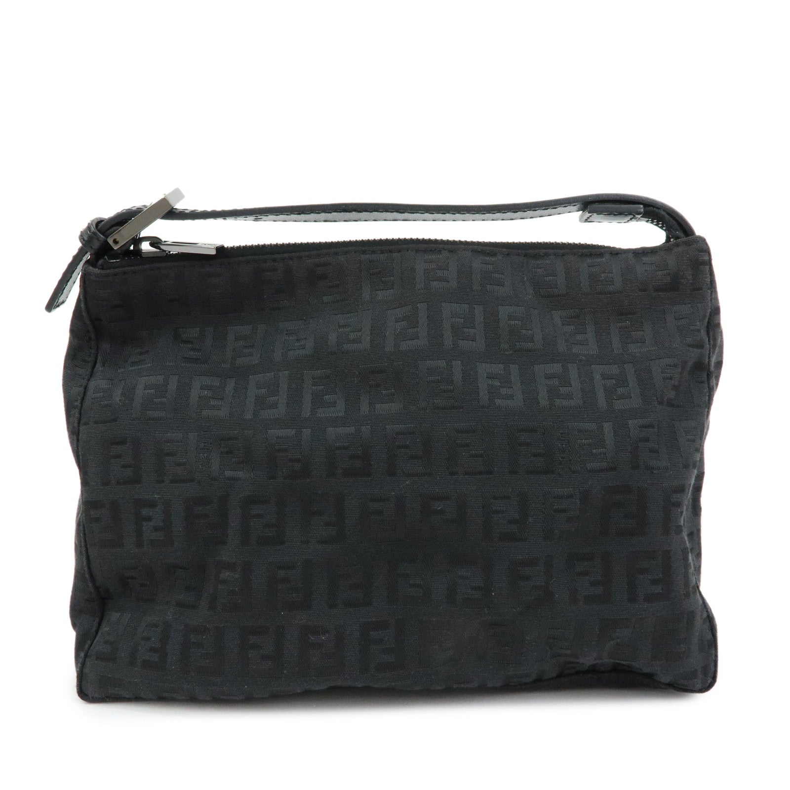 FENDI Zucchino Canvas Leather Hand Bag Pouch Black 8N0005