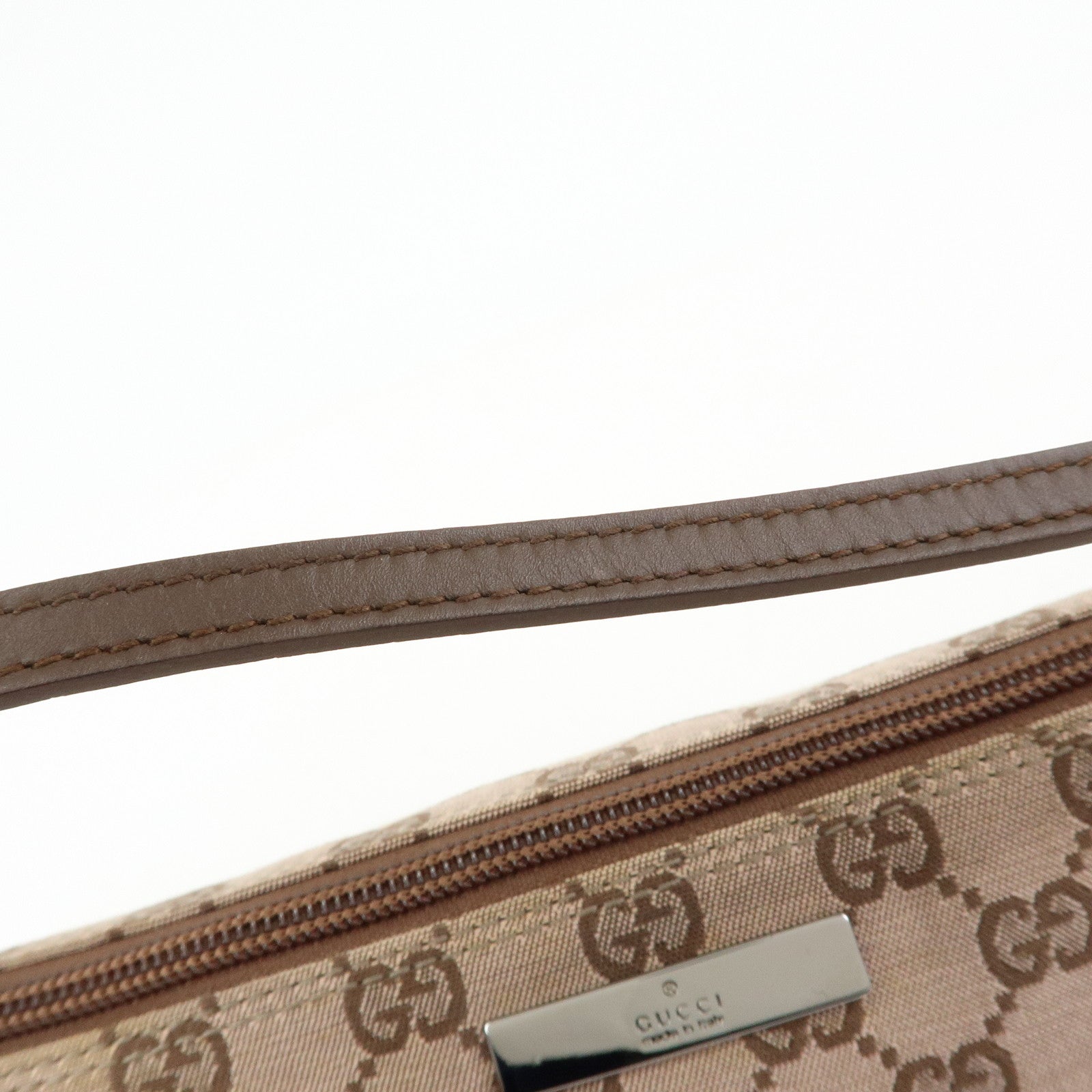 GUCCI Boat Bag GG Canvas Leather Hand Bag Brown 07198