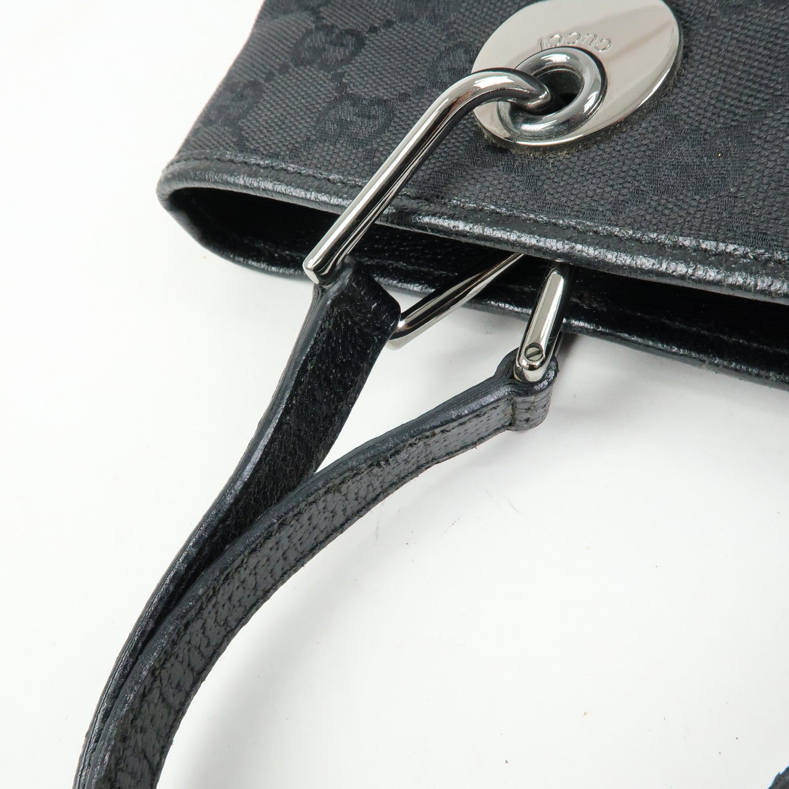 GUCCI GG Canvas Leather Mini Hand Bag Tote Bag Black 120844