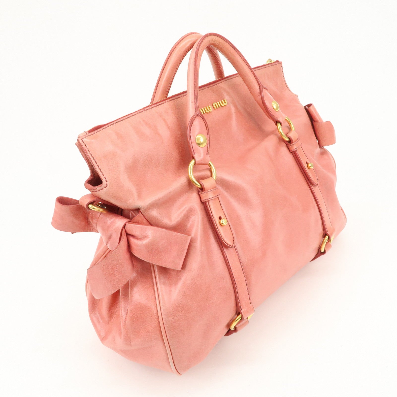 MIU MIU Leather Ribbon 2Way Shoulder Bag Hand Bag Pink RT0365