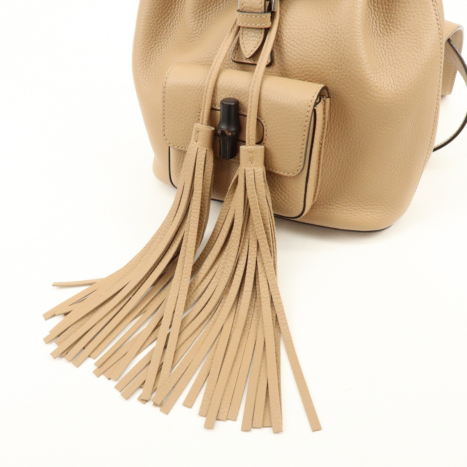 GUCCI Bamboo Tassel Leather Backpack Rucksack Beige 387149