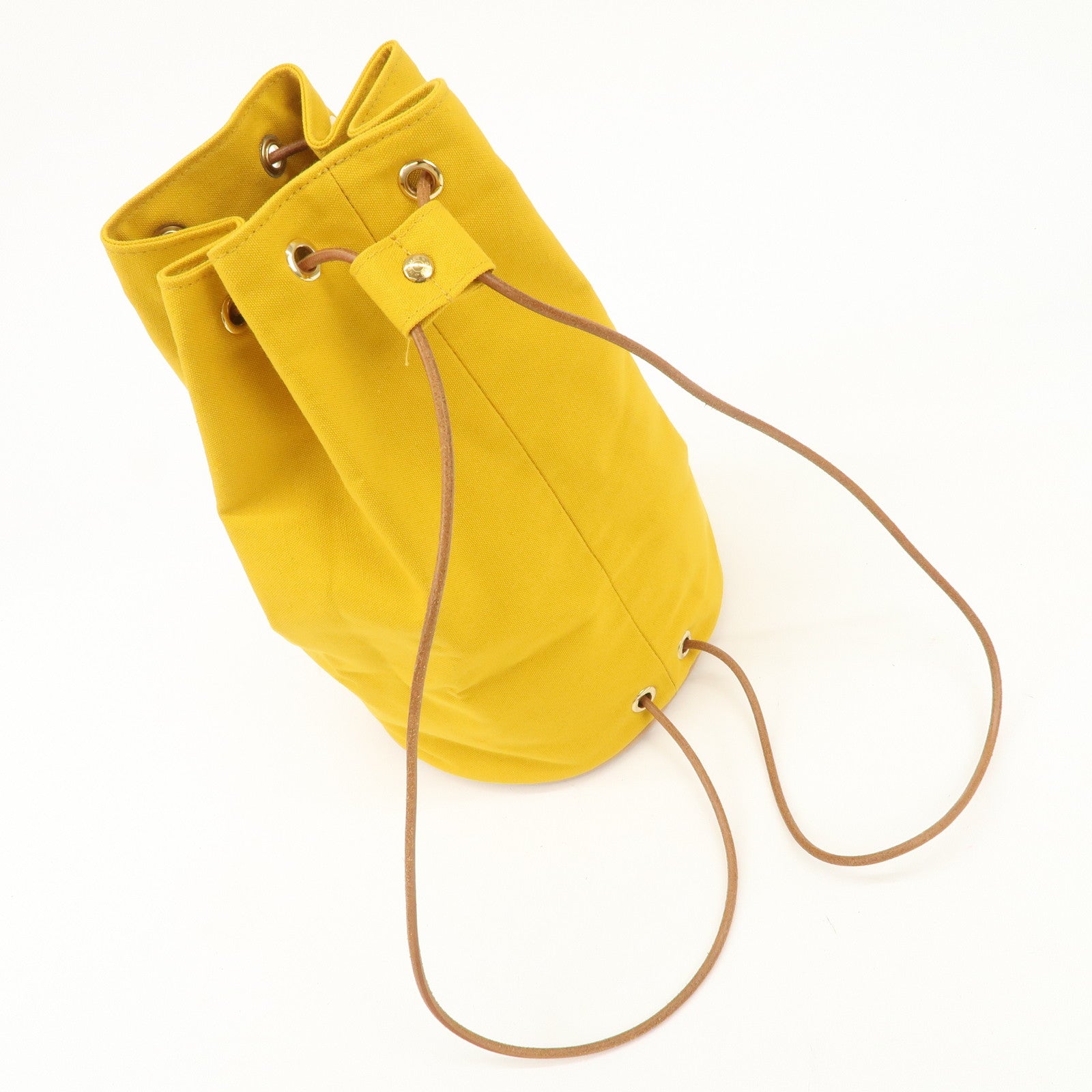HERMES Porochon Mimil Canvas Leather PM Shoulder Bag Yellow