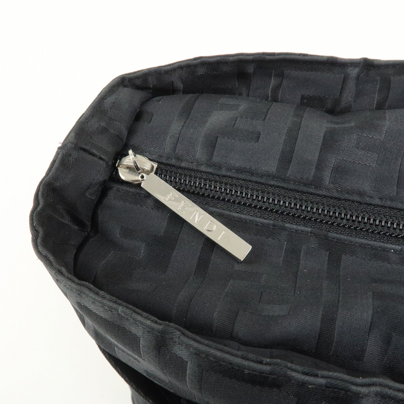 FENDI Zucca Nylon Leather Shoulder Bag Hand Bag Black 8BH143