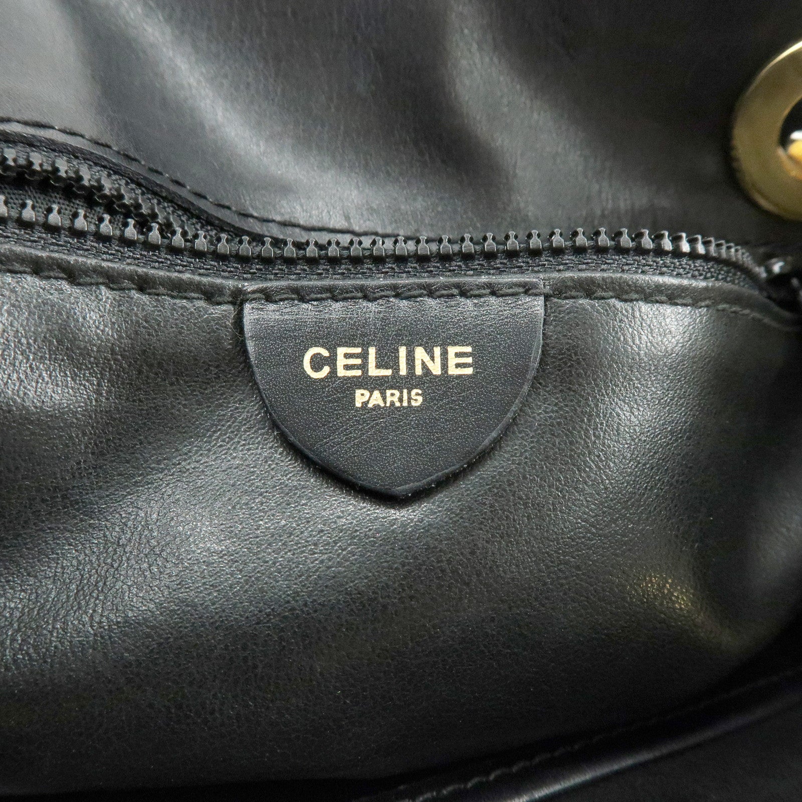 CELINE Leather Tote Bag Chain Shoulder Bag Black