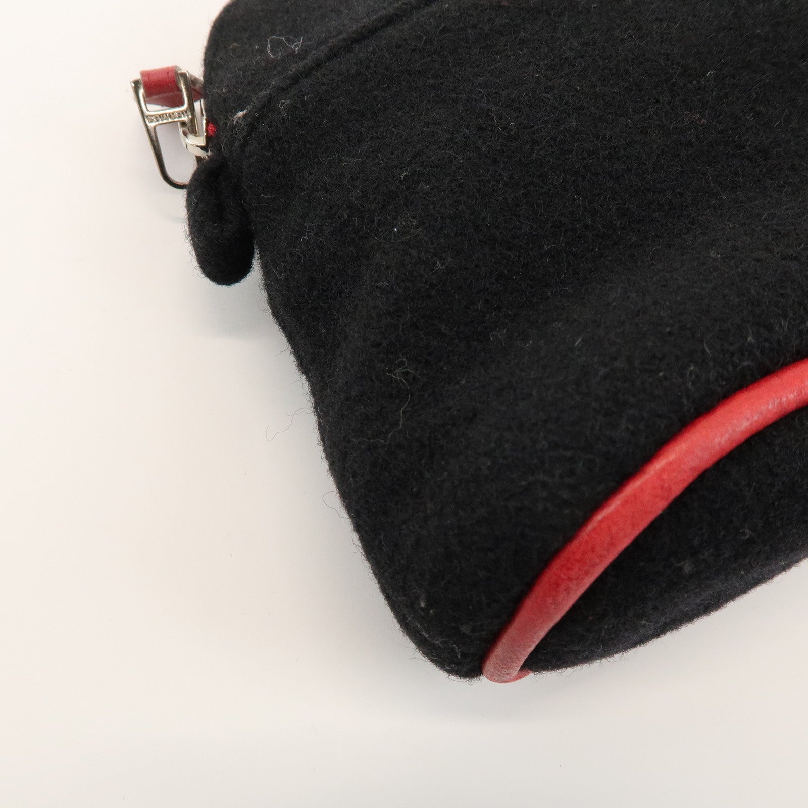 HERMES Bolide Pouch MM Wool Leather Cosmetic Pouch Black Red
