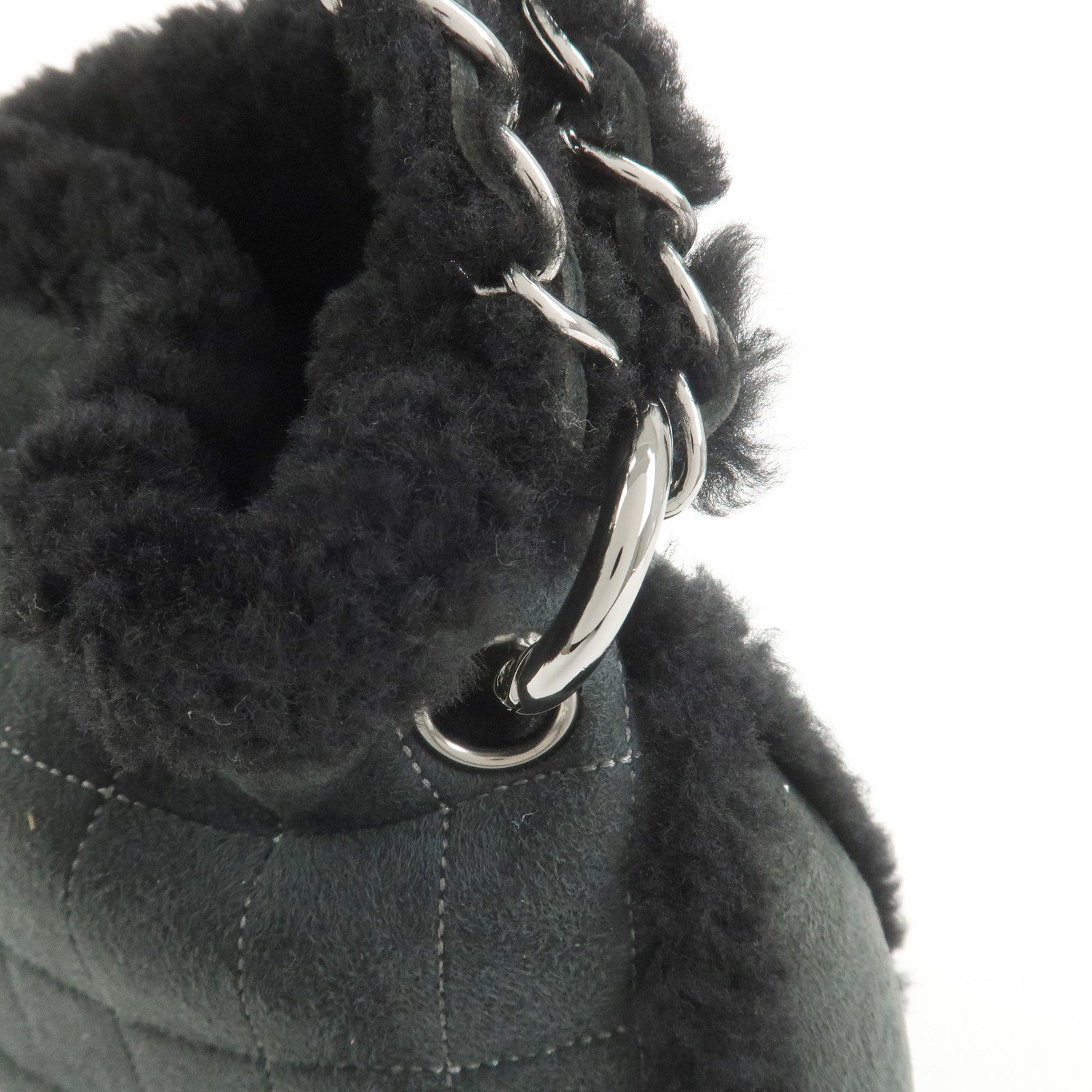 CHANEL Mouton Leather Chain Shoulder Bag Hand Bag Black Silver