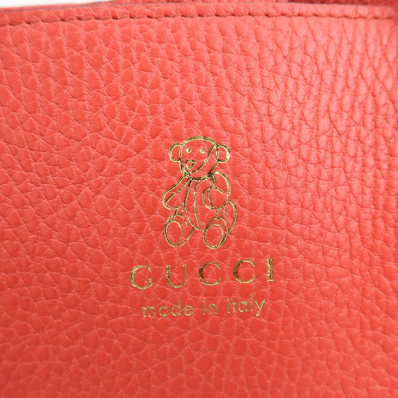 GUCCI Childrens Leather Swing Mini Tote Bag Teddy bear Coral 355640