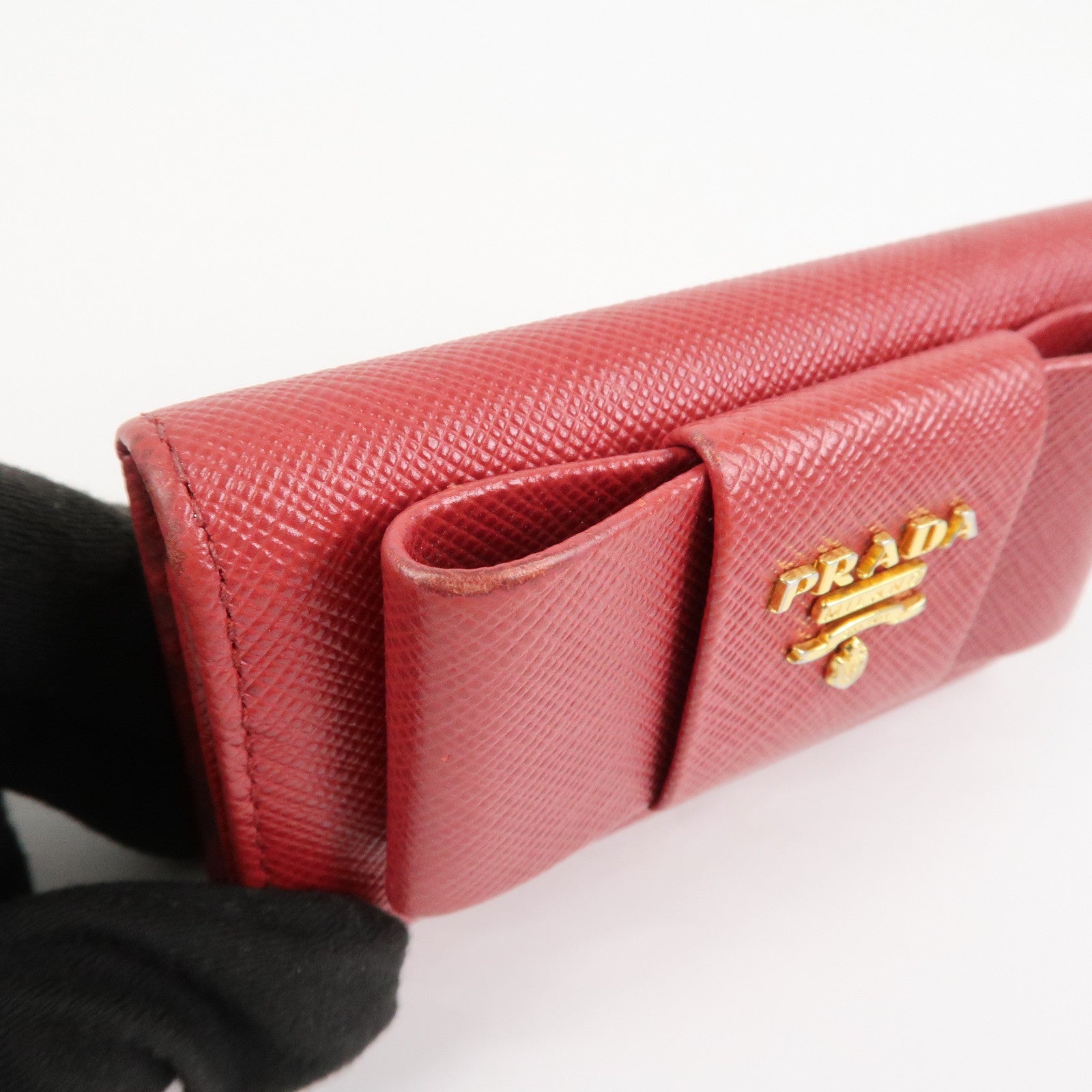 PRADA Logo Saffiano Leather Ribbon 6 Rings Key Case Red 1PG222