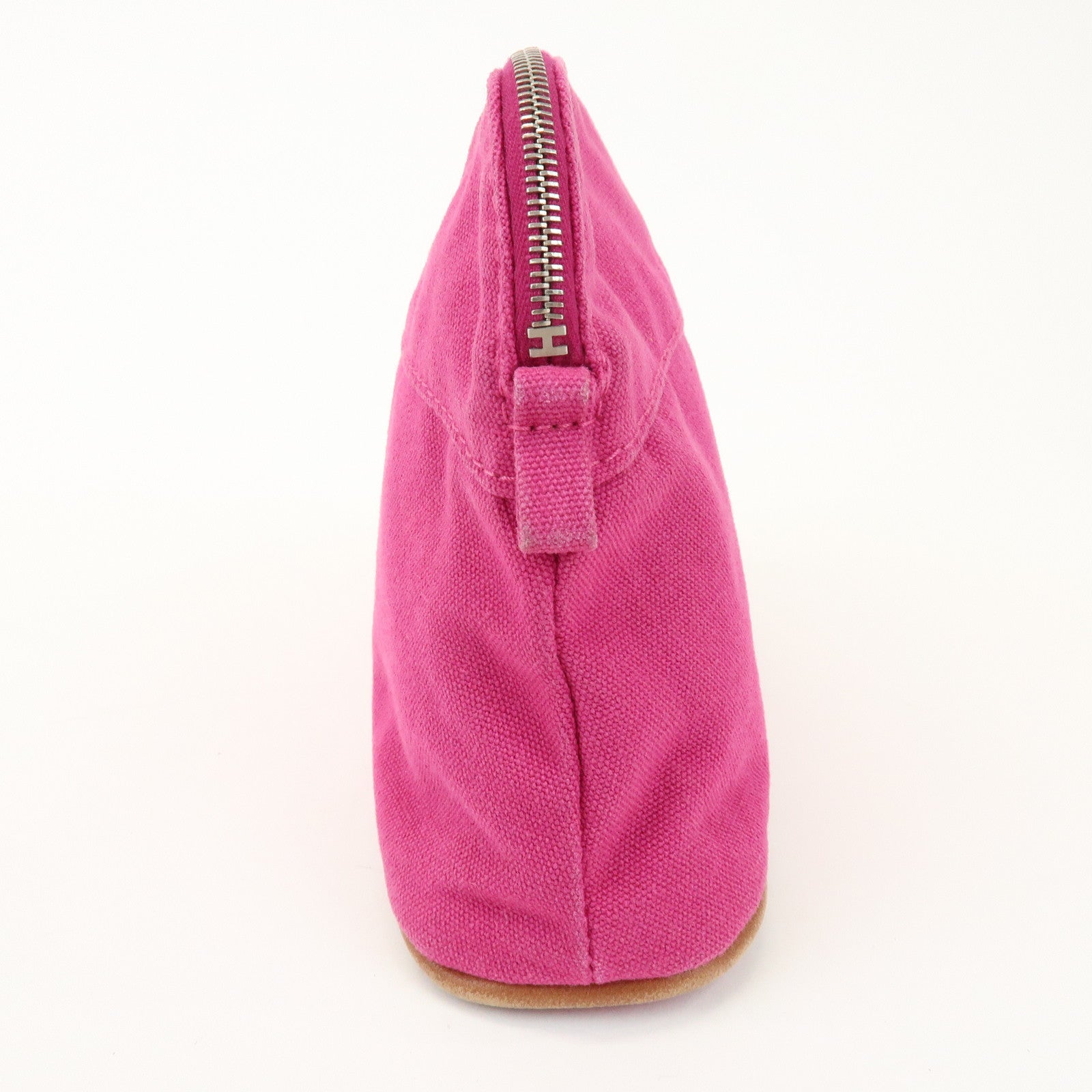 HERMES Logo Cotton Leather Bolide Pouch Mini Cosmetic Pouch Pink
