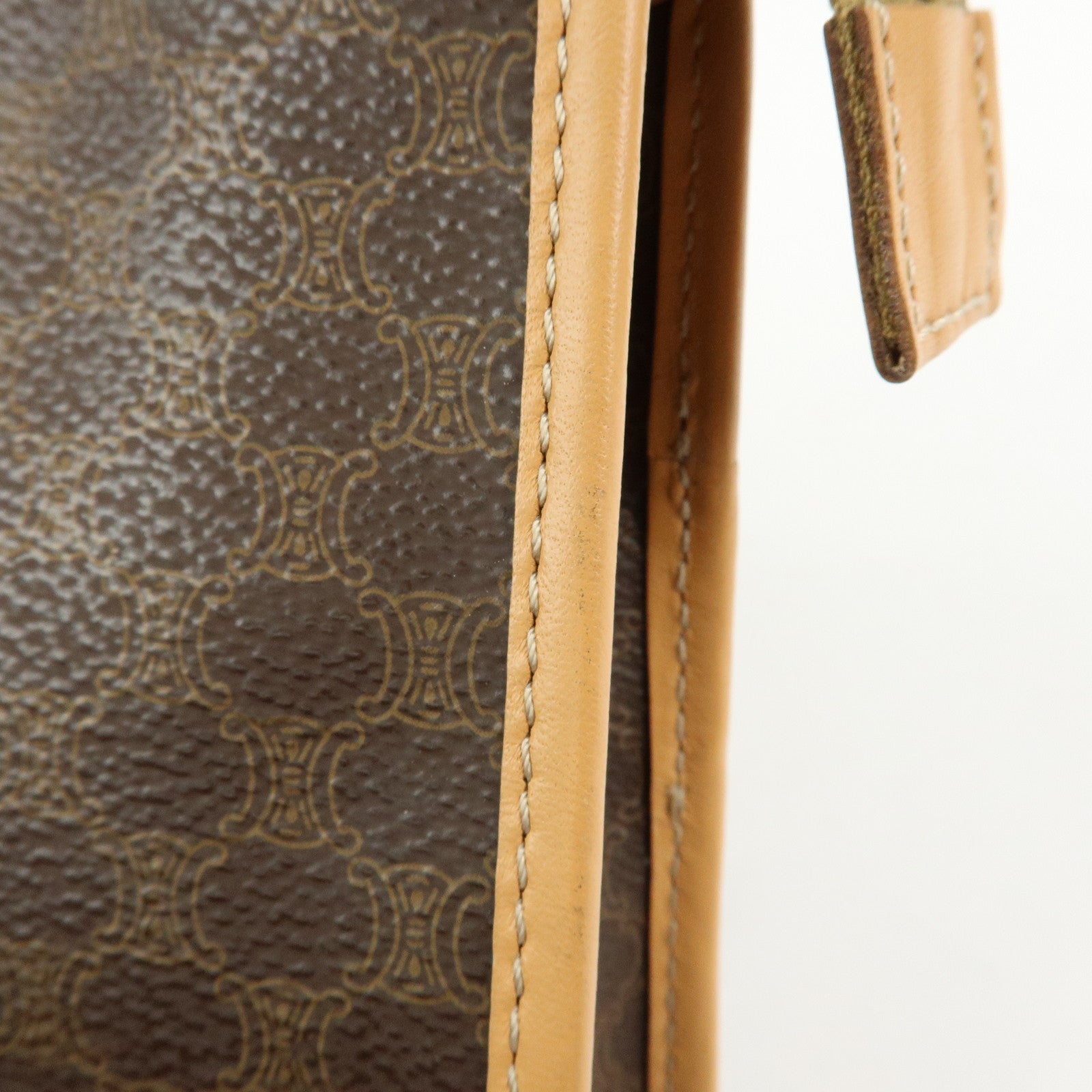 CELINE Macadam PVC Coated Canvas Leather Clutch Bag Pouch Brown