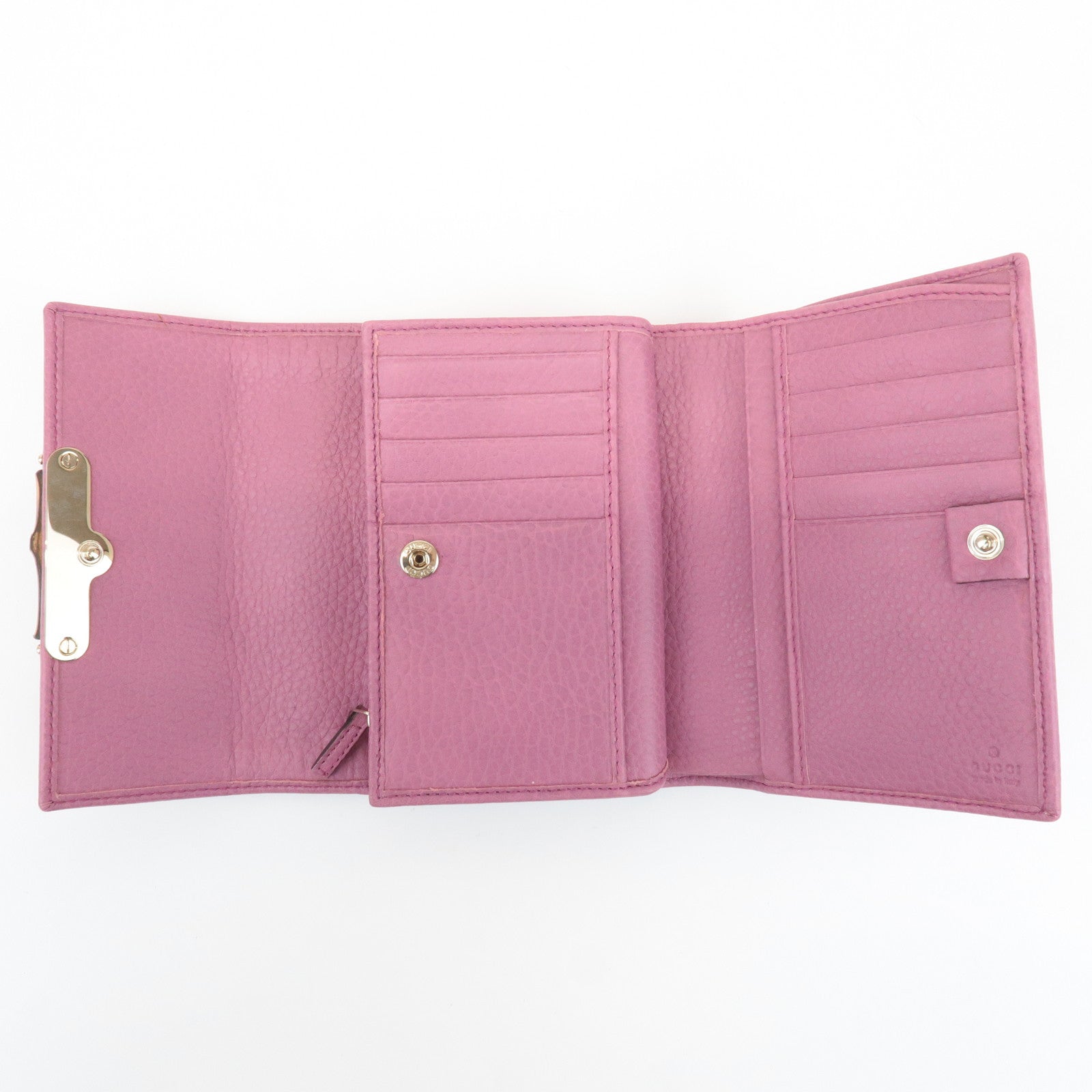 GUCCI Bamboo Leather Tri- Fold Wallet Pink 257017 Used