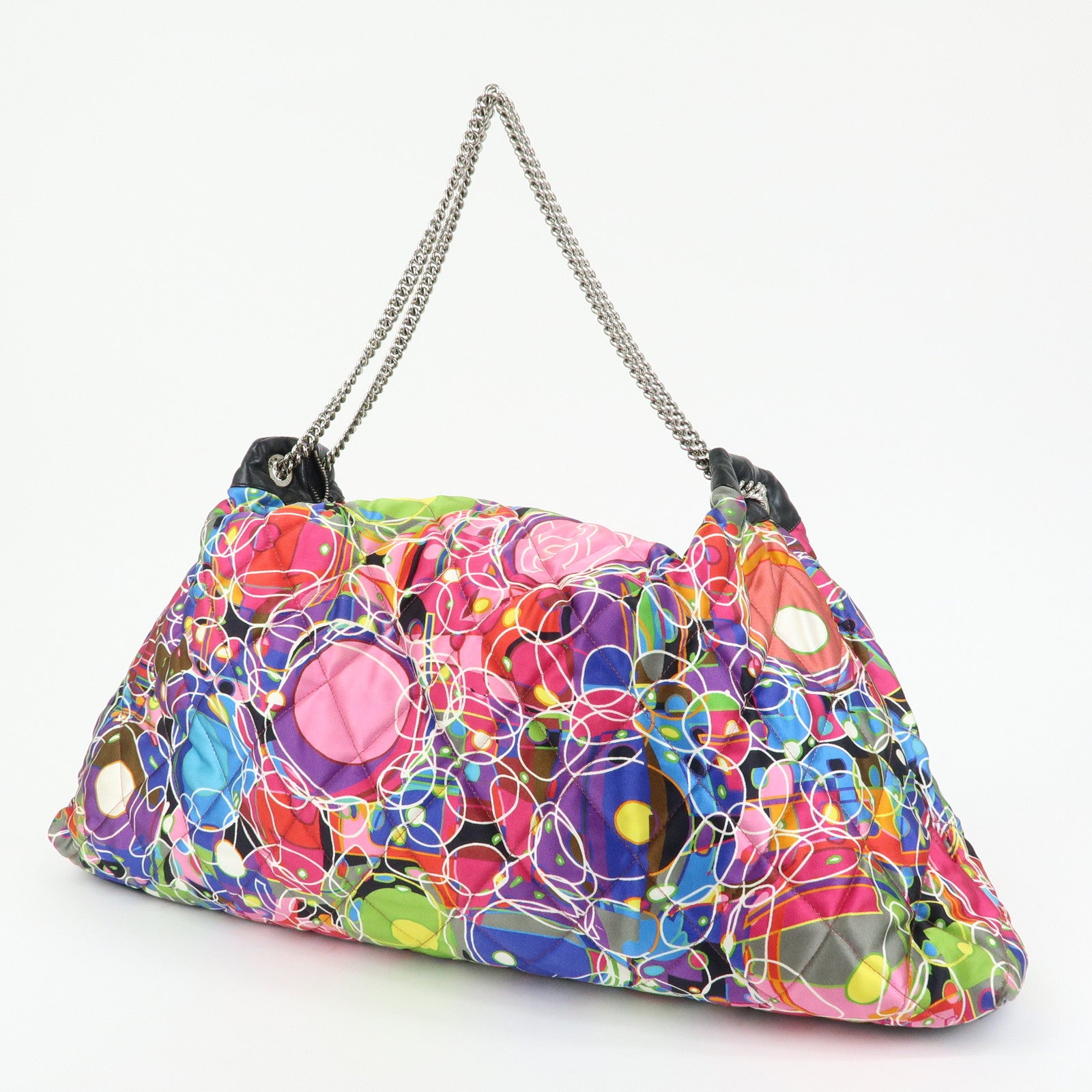 CHANEL Silk Leather Quilting Chain Shoulder Bag Hand Bag Multicolor