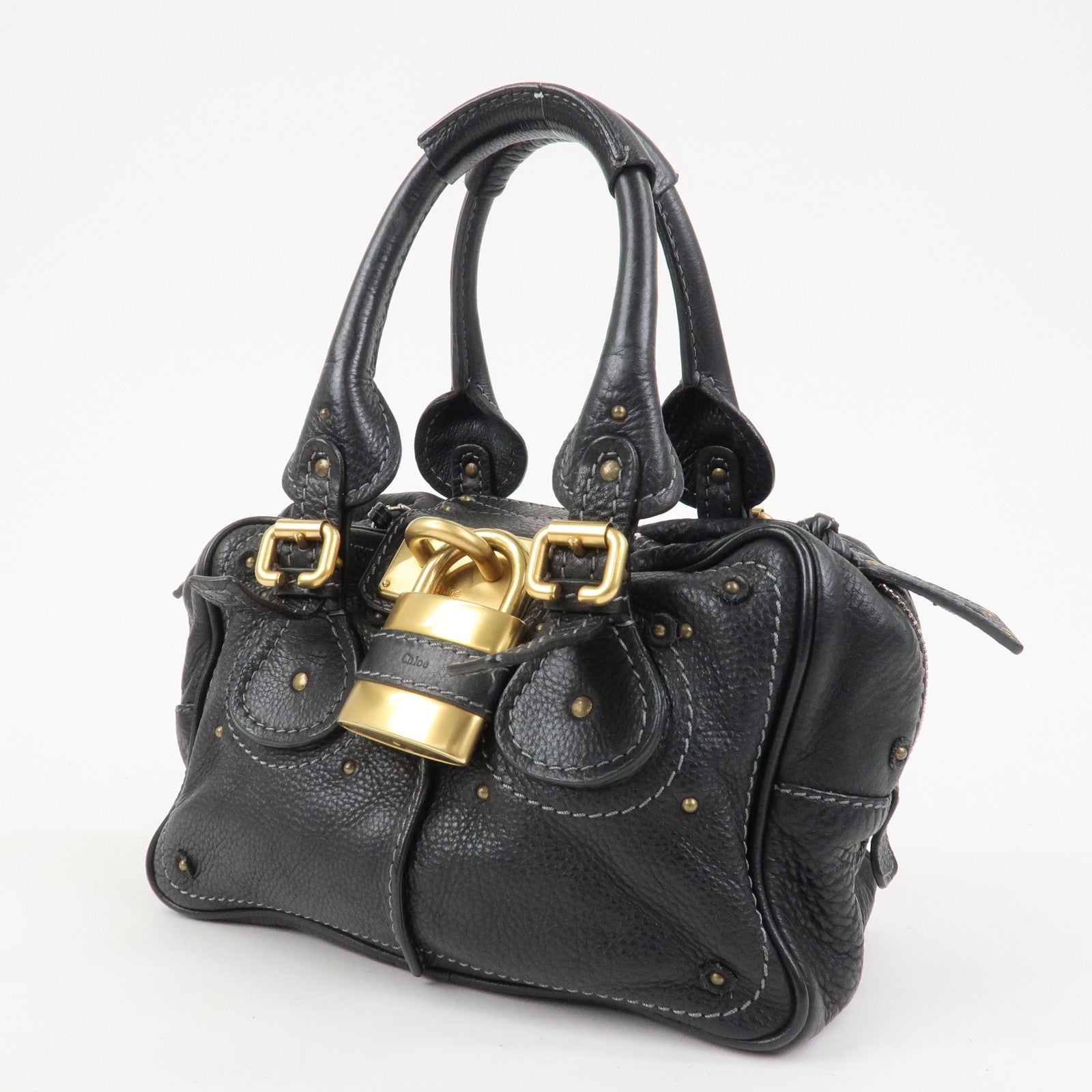 Chloe Paddington Leather Hand Bag Shoulder Bag Boston Bag Black