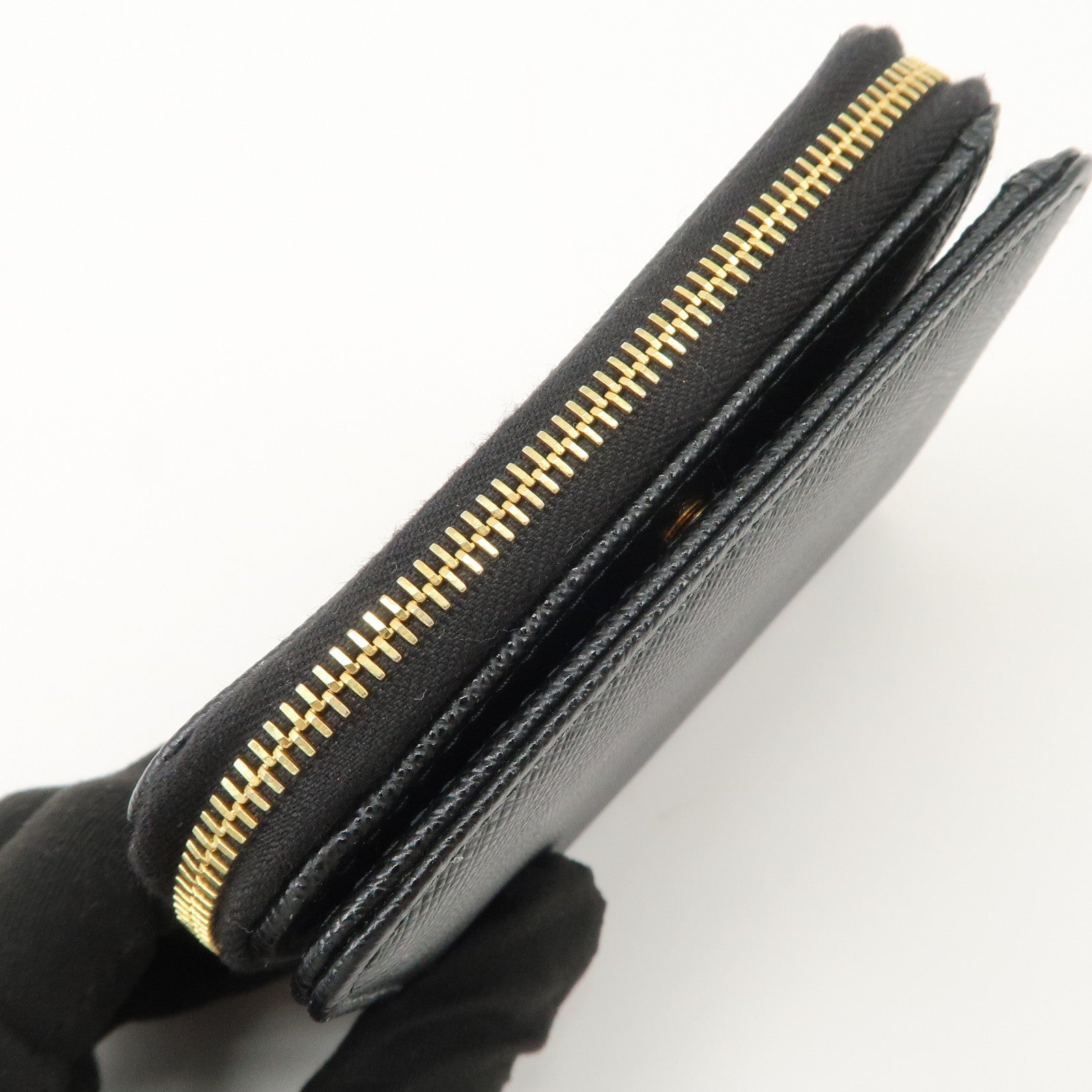 PRADA Logo Saffiano Leather Round Zippy Wallet Black 1MM268