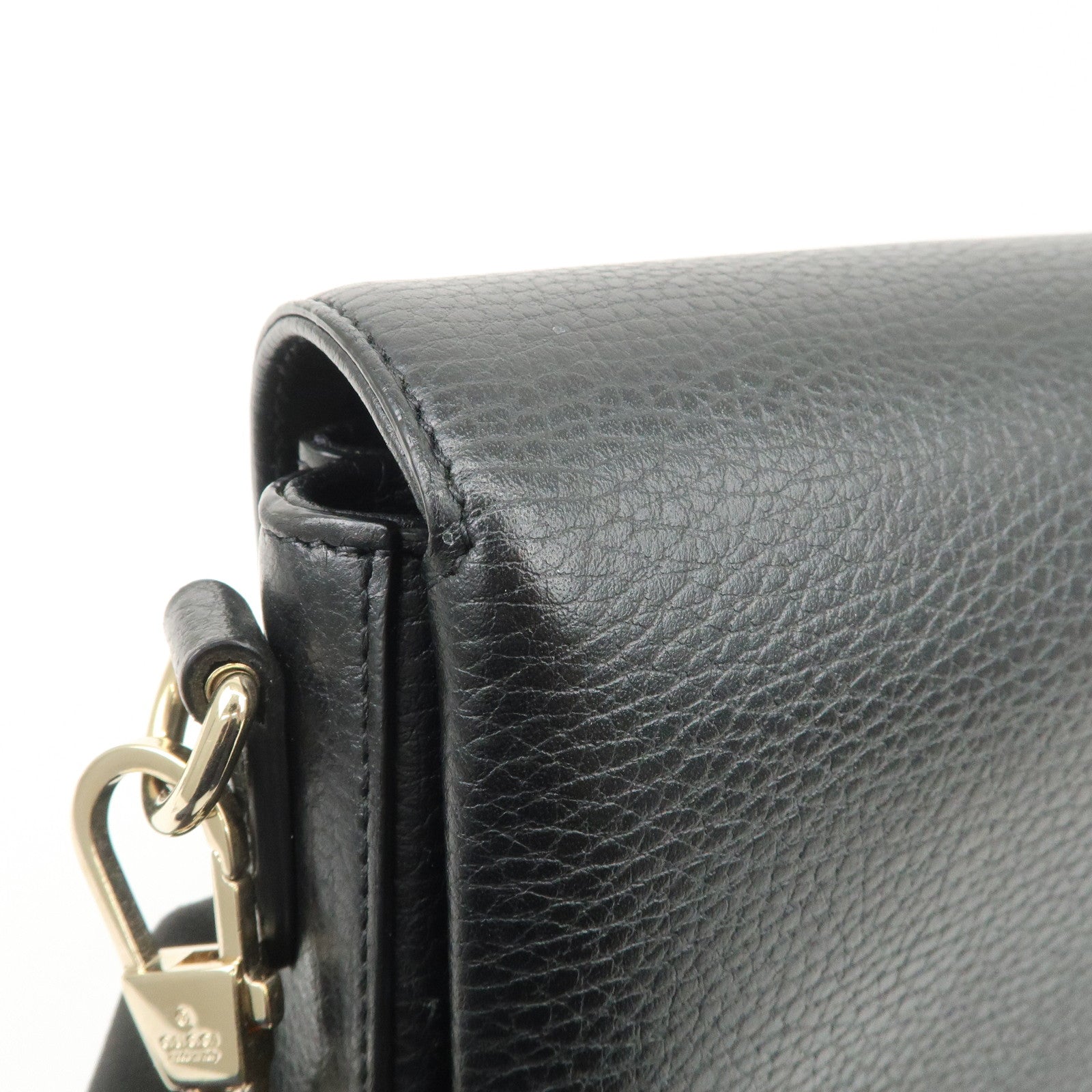 GUCCI Interlocking G Leather Chain Shoulder Bag Black 607720 Used