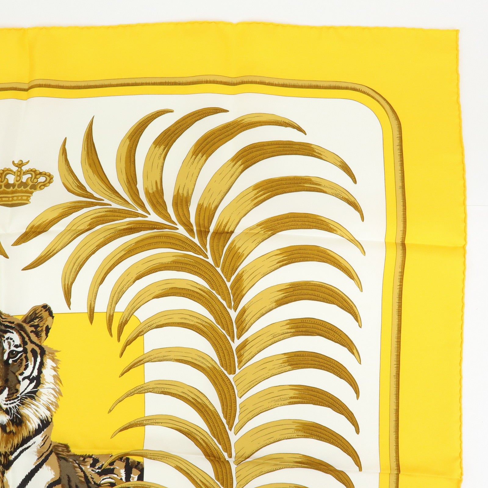 HERMES Carre 90 Silk100% Scarf Tigre Royal White Yellow Brown