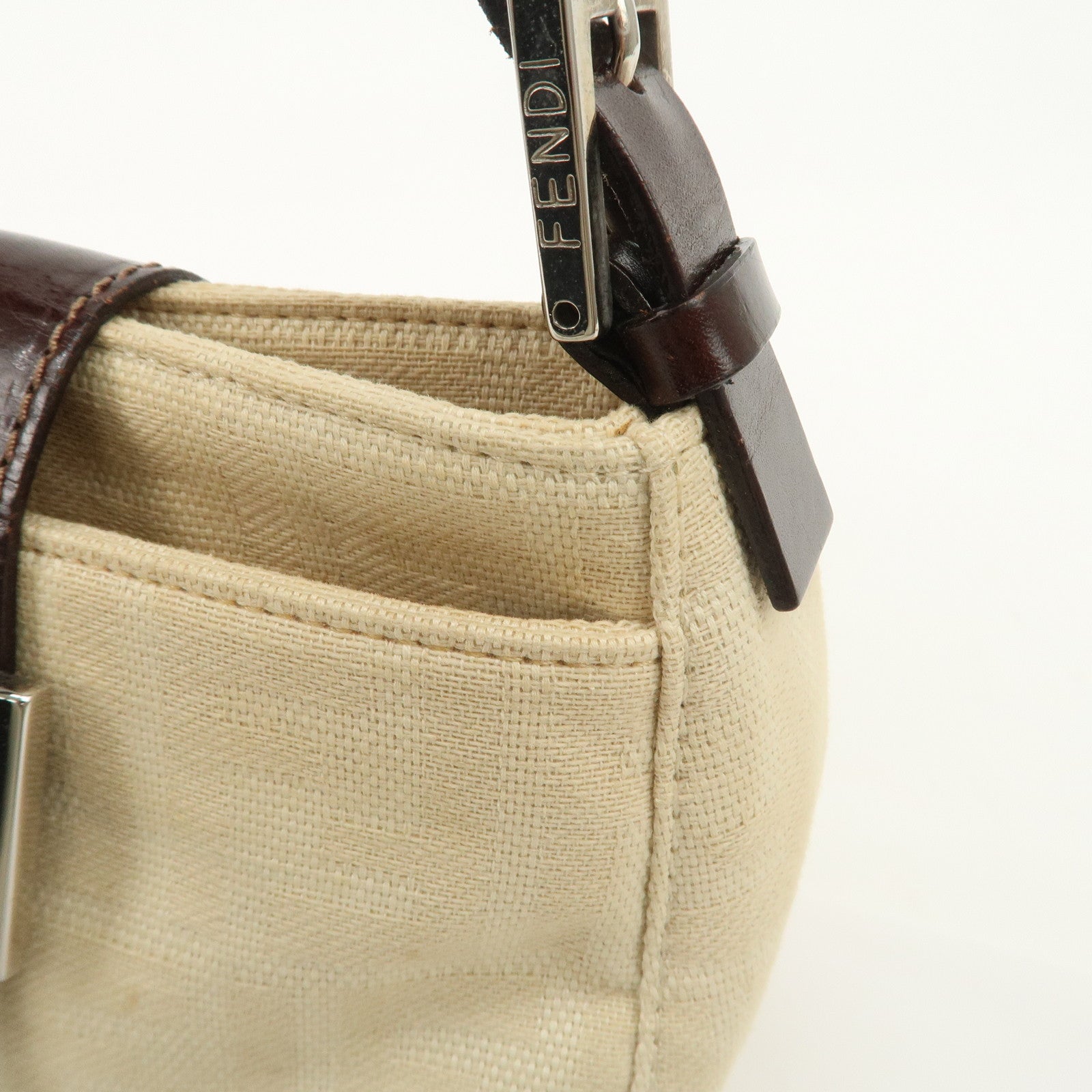 FENDI Zucca Canvas Leather Shoulder Bag Beige Brown 26723