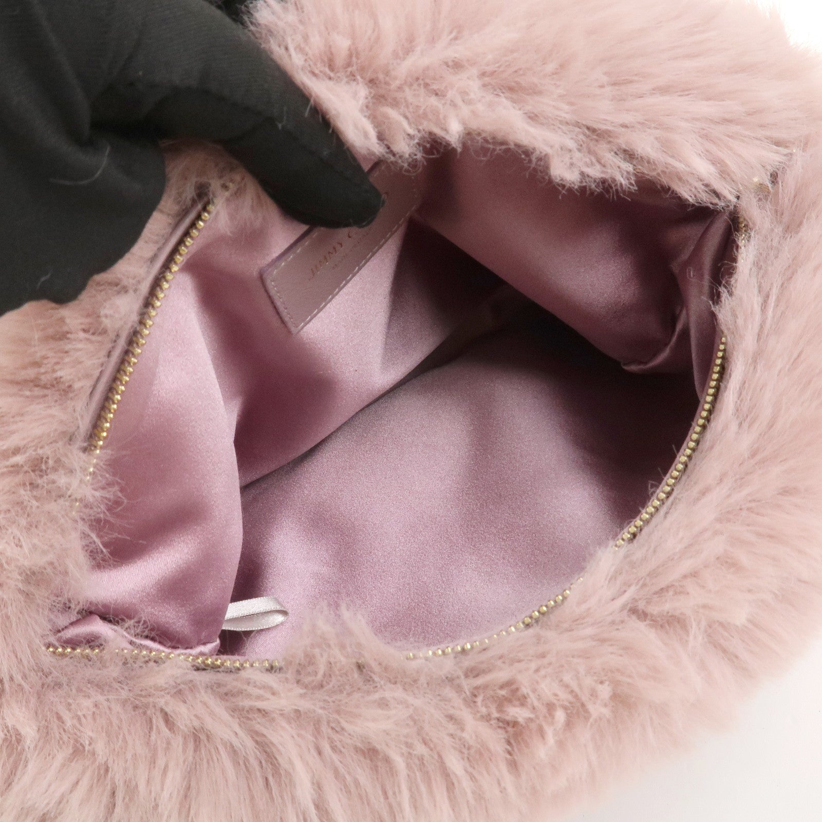 JIMMY CHOO Fur Leather Hand Bag Clutch Bag Pouch Pink