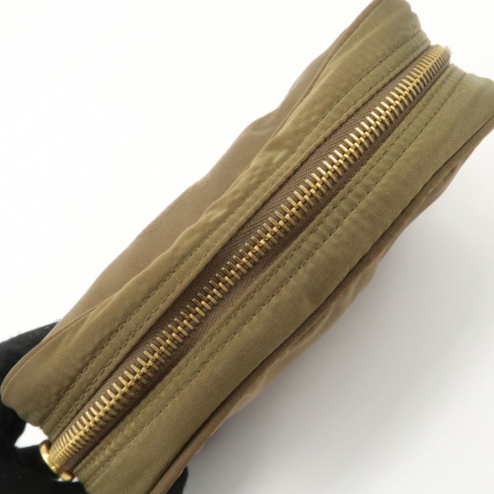 PRADA Set of 2 Leather Nylon Pouch Cosmetic Pouch Gray Khaki Used