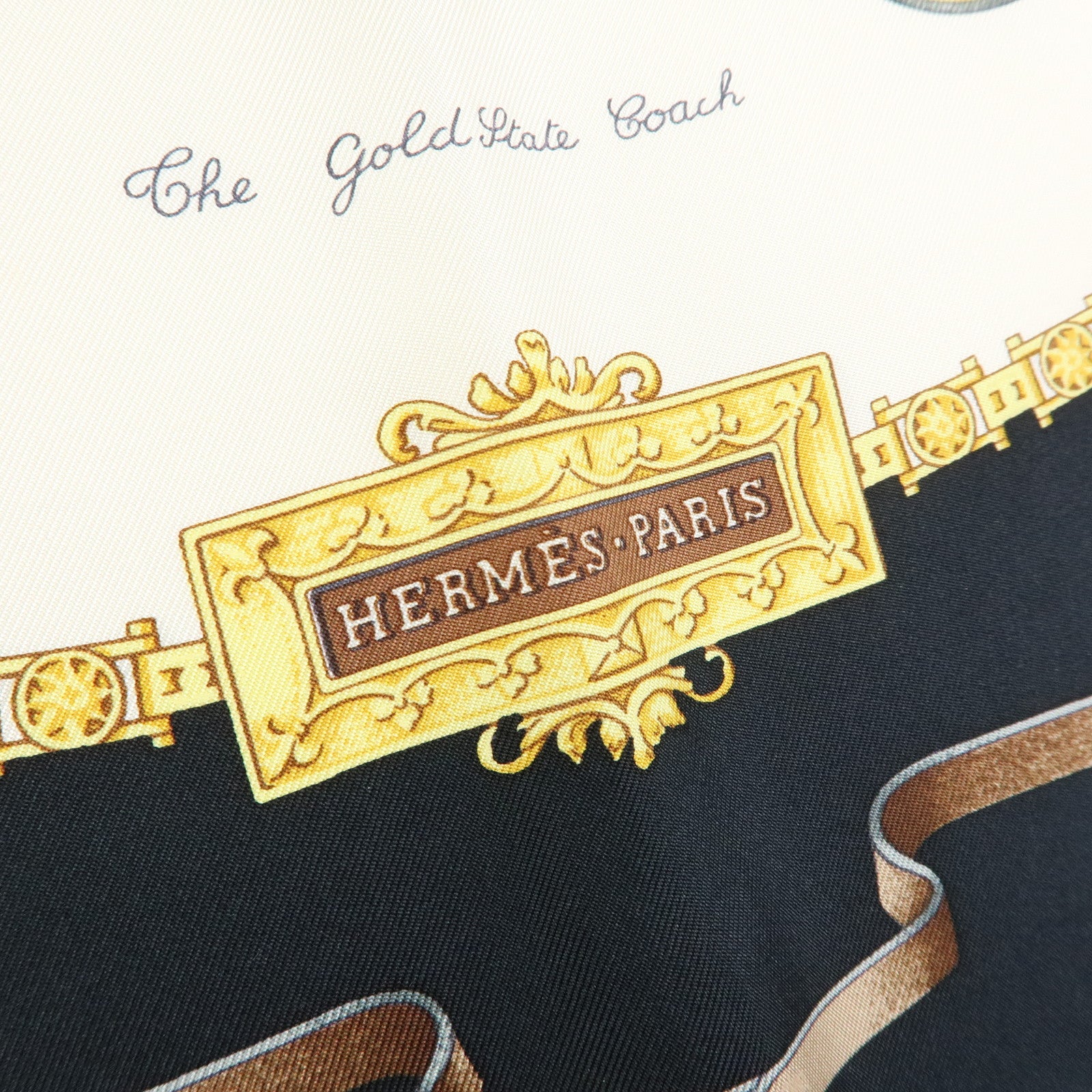 HERMES Carre 90 Silk 100% Scarf THE ROYAL MEWS Black White