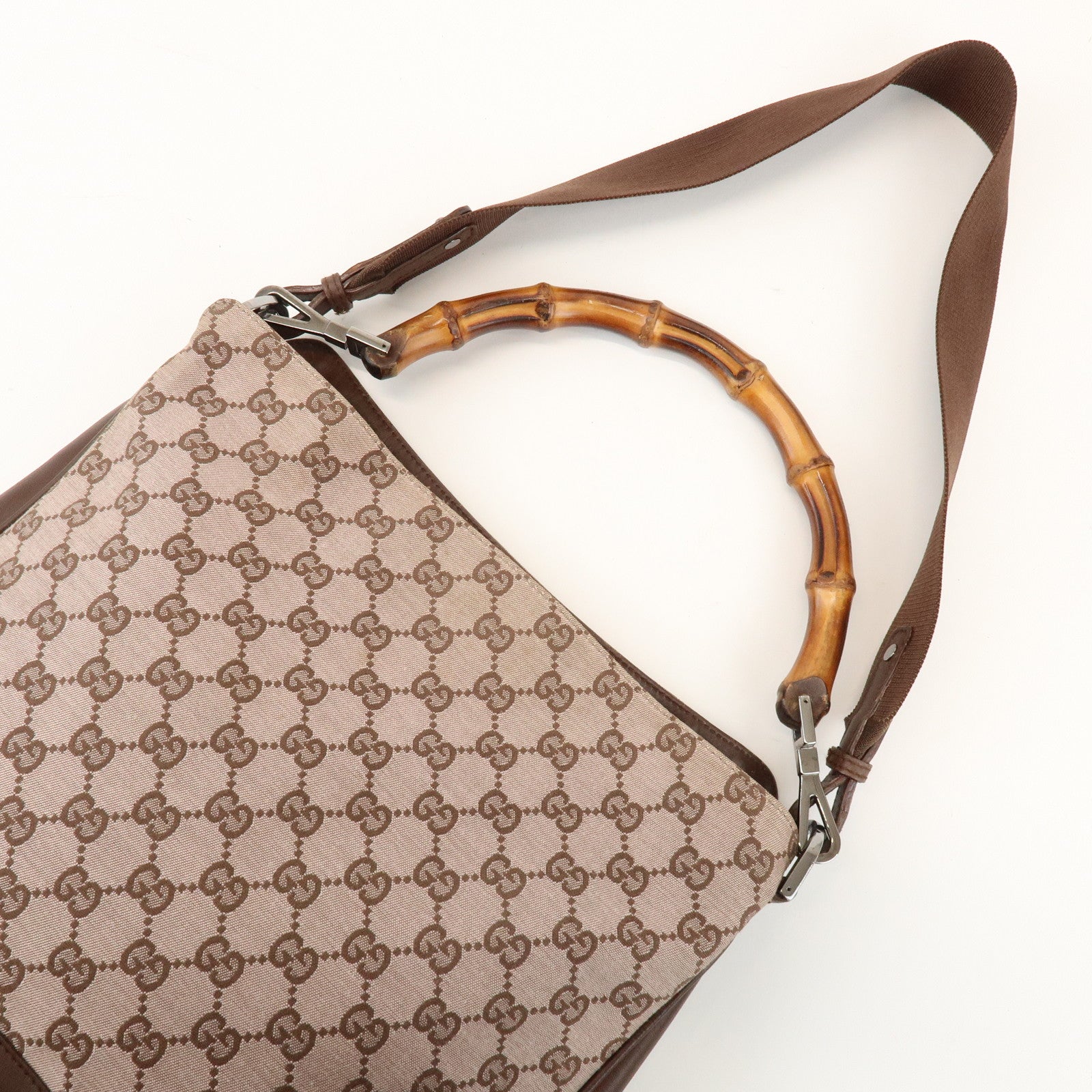 GUCCI Bamboo GG Canvas Leather 2Way Bag Brown 001・4095・001553