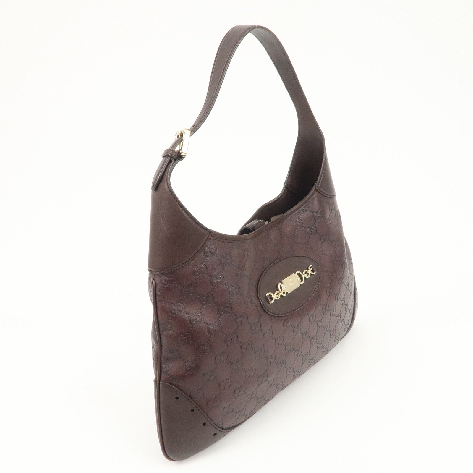 GUCCI Guccissima Leather Shoulder Bag Hand Bag Dark Brown 145781 Used