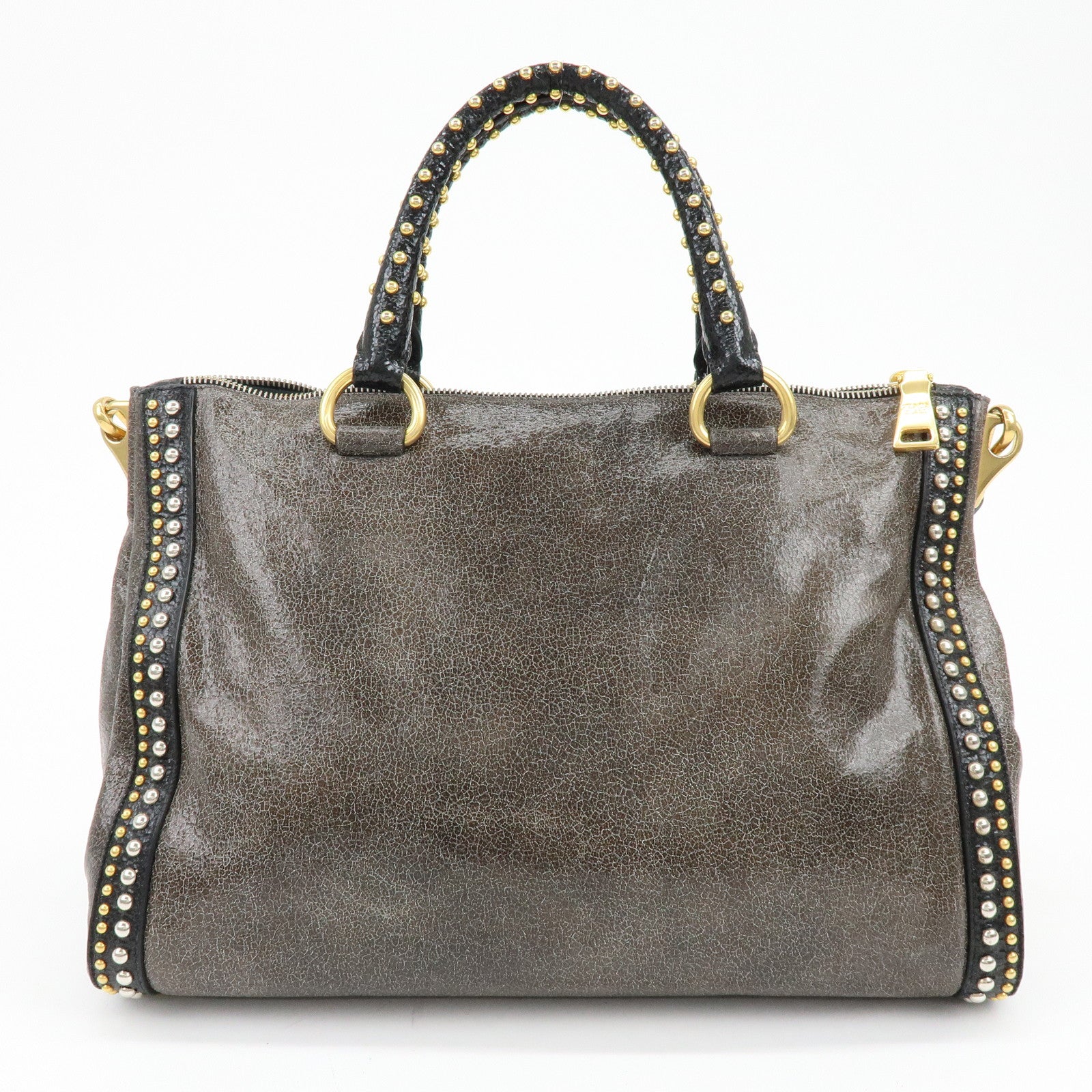 PRADA Triangle Logo Leather 2Way Bag Hand Bag Shoulder Bag Brown