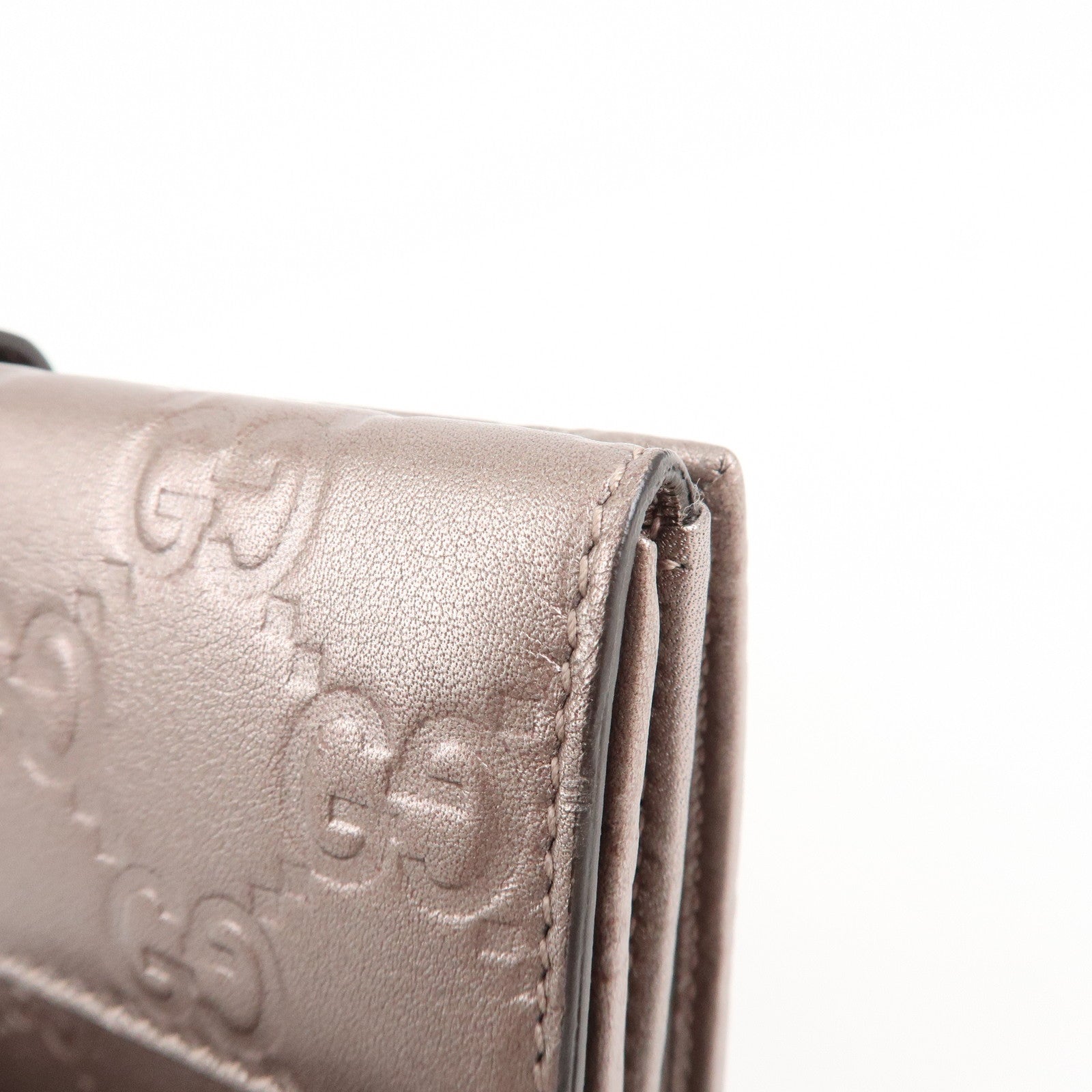 GUCCI Guccissima Leather Heart W Hook Bi-fold Wallet Pink 203550 Used