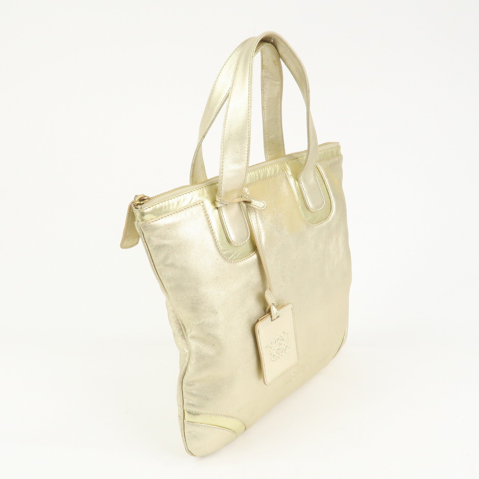 LOEWE Anagram Logo Leather Tote Bag Hand Bag Champagne Gold