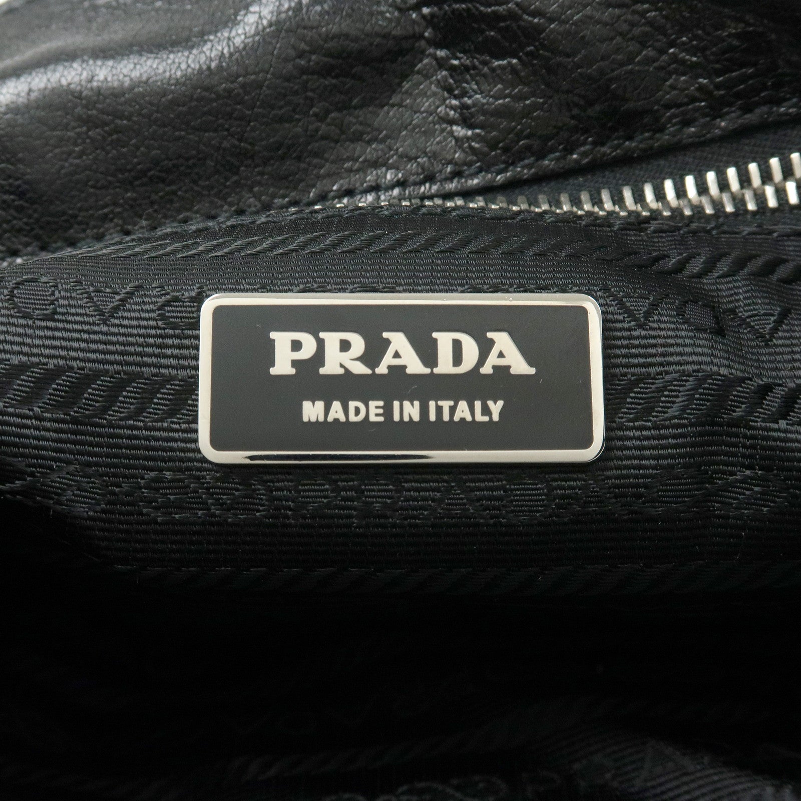 PRADA Triangle Logo Leather Hand Bag Shoulder Bag Black