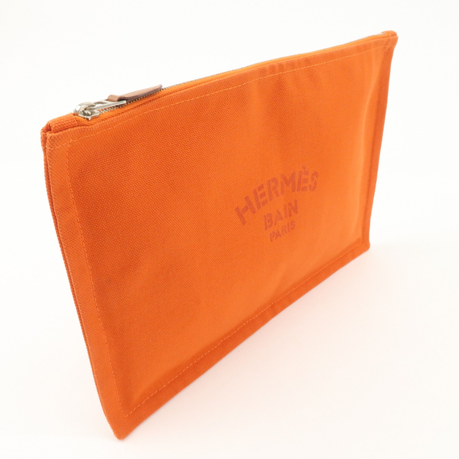 HERMES Yachting GM Canvas Flat Pouch Cosmetic Pouch Orange Used