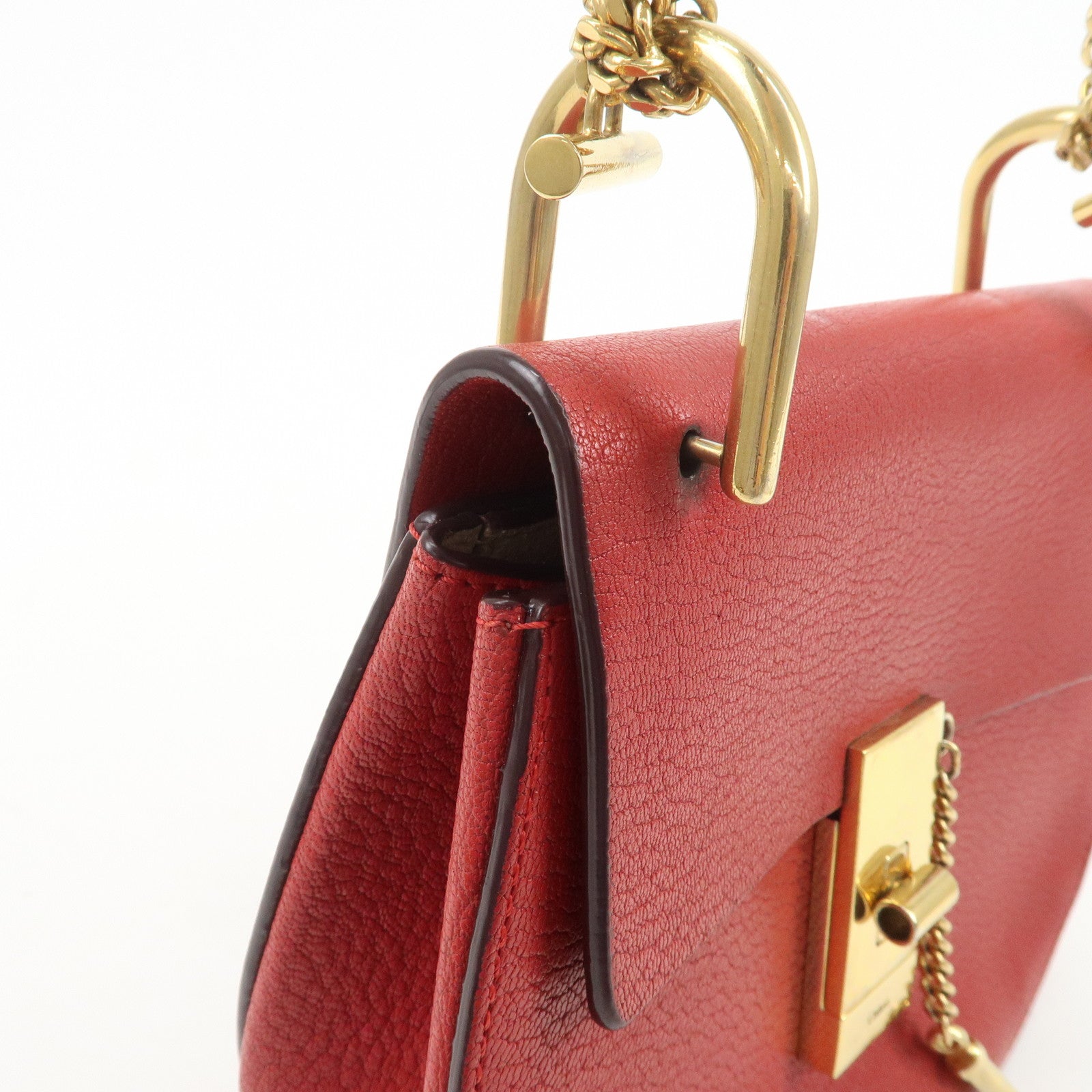 Chloe Drew Leather Chain Shoulder Bag Crossbody Bag Red