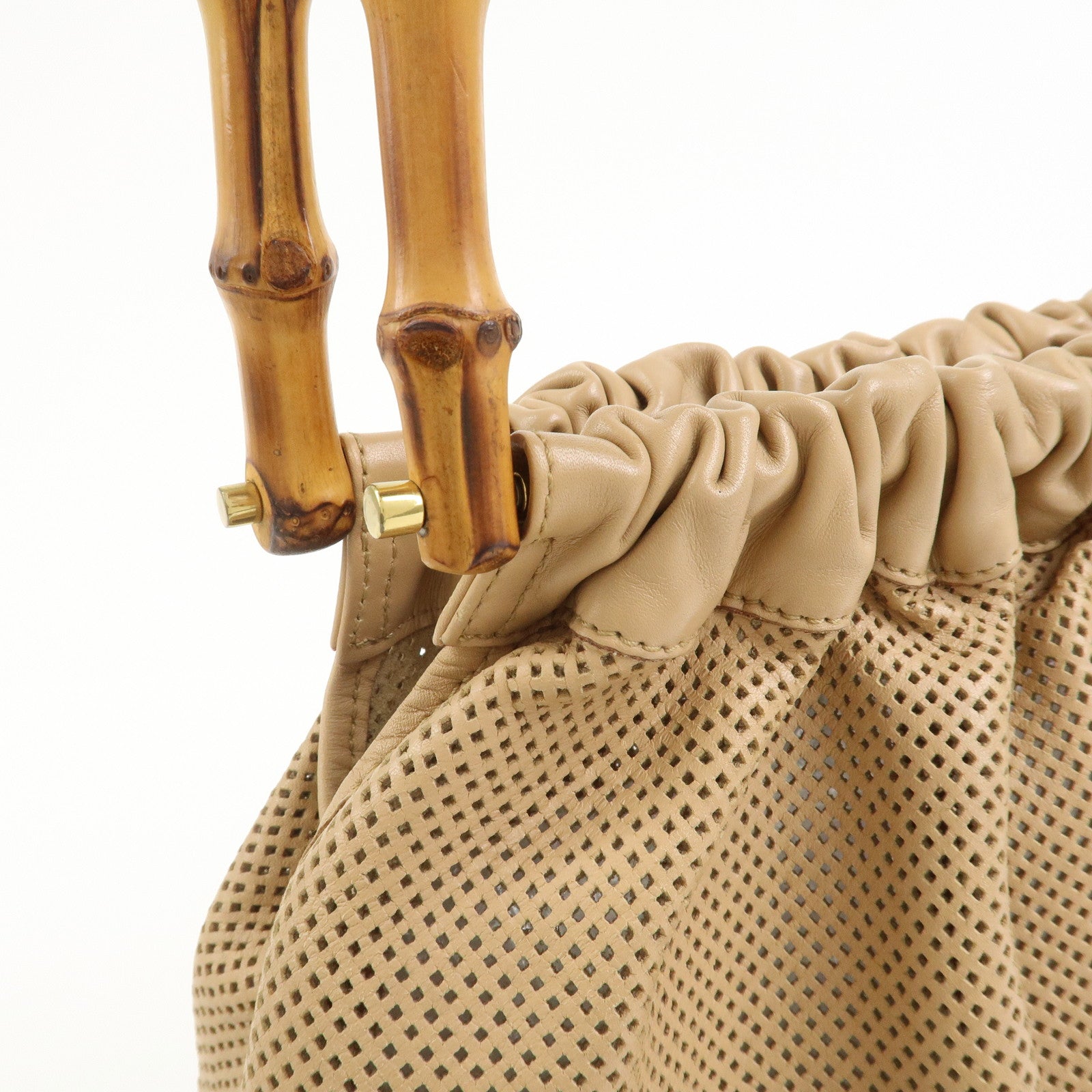 GUCCI Bamboo Leather Shoulder Bag Hand Bag Beige 92708