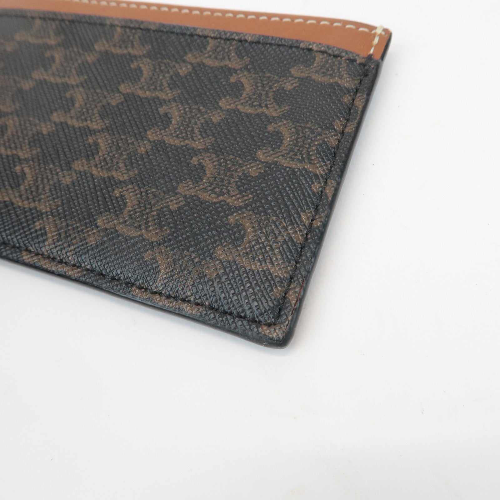 CELINE Leather Canvas Triomphe Card Case Black Brown 10B702CLY