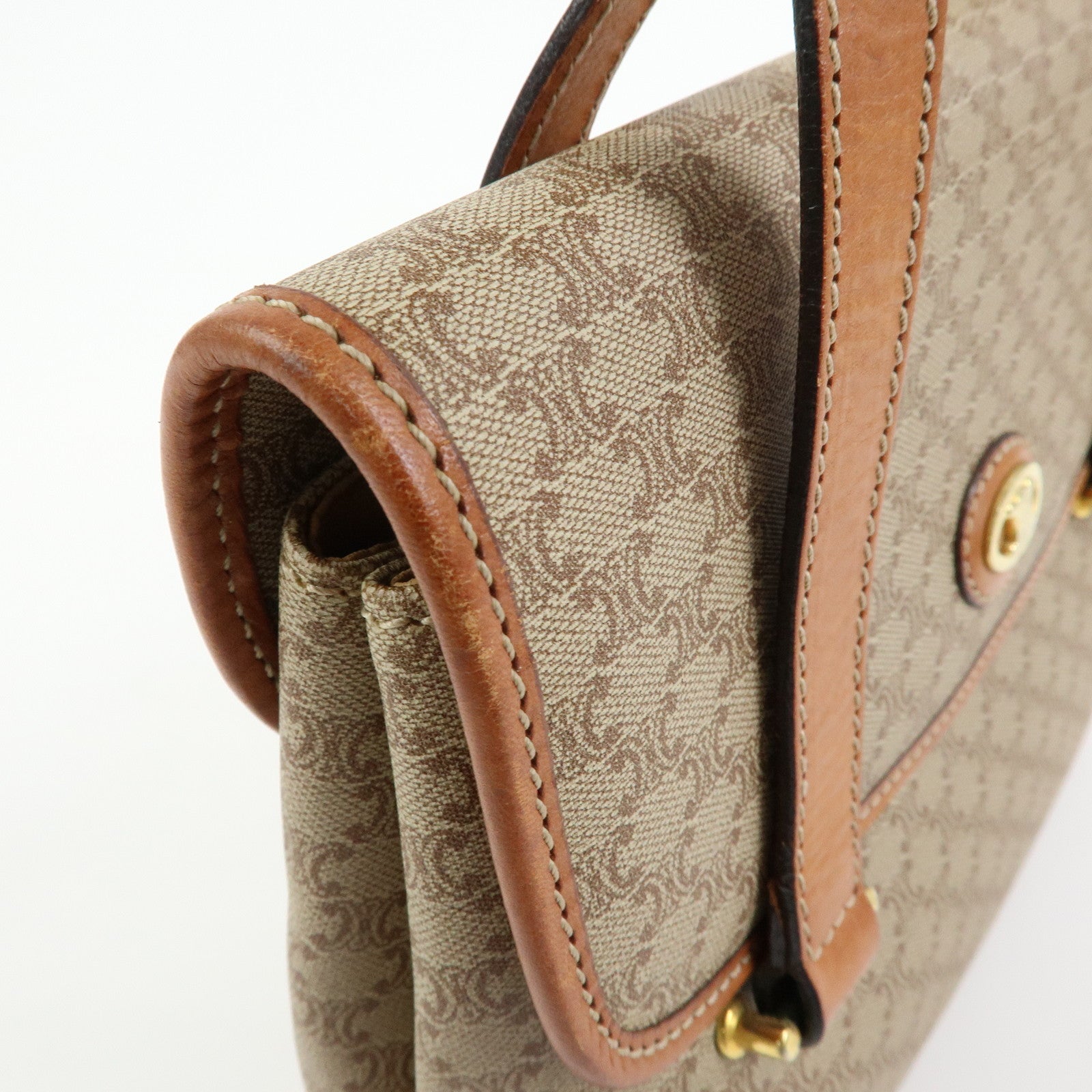 CELINE Logo Macadam PVC Leather Hand Bag Shoulder Bag Beige Brown