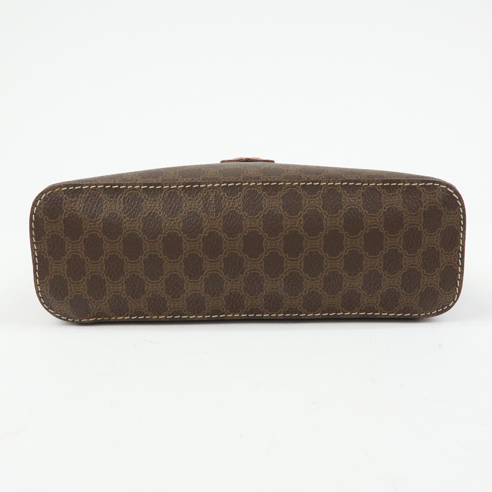 CELINE Macadam PVC Leather Vanity Hand Bag Makeup Bag Brown