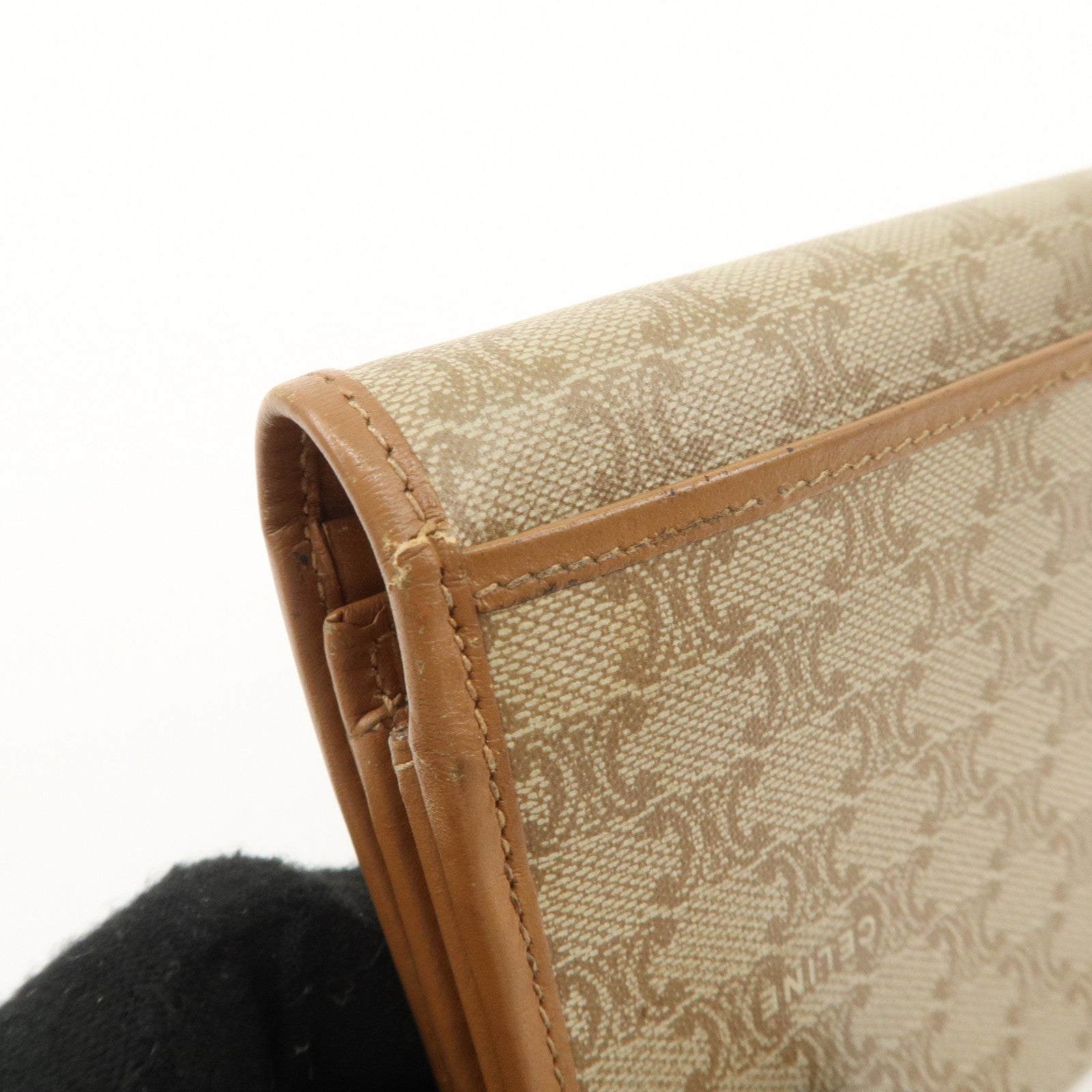 CELINE Macadam Set of 2 Long Wallet Leather Beige Dark Brown Used