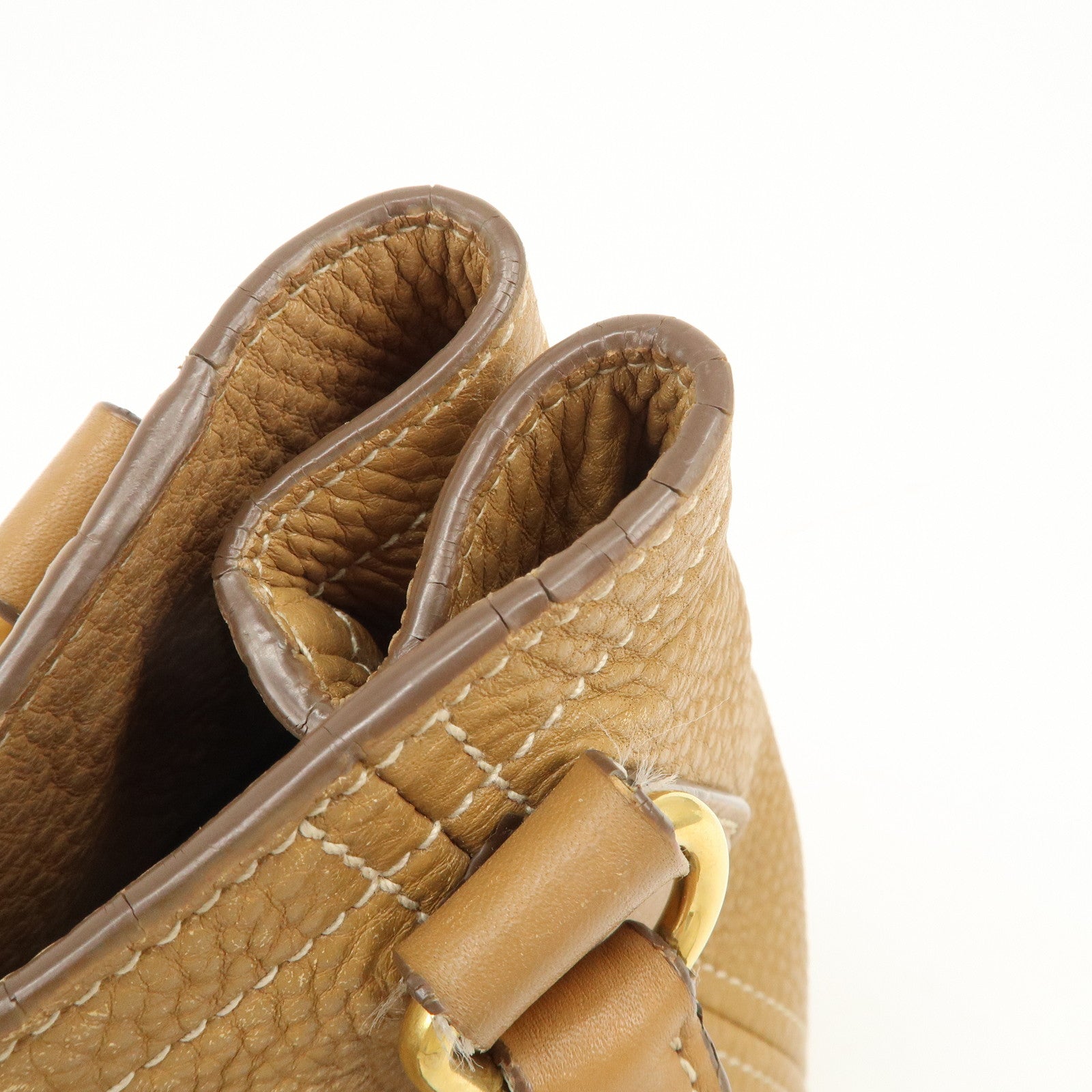 PRADA Leather Tote Bag Hand Bag Shoulder Bag Beige Gold HDW Used