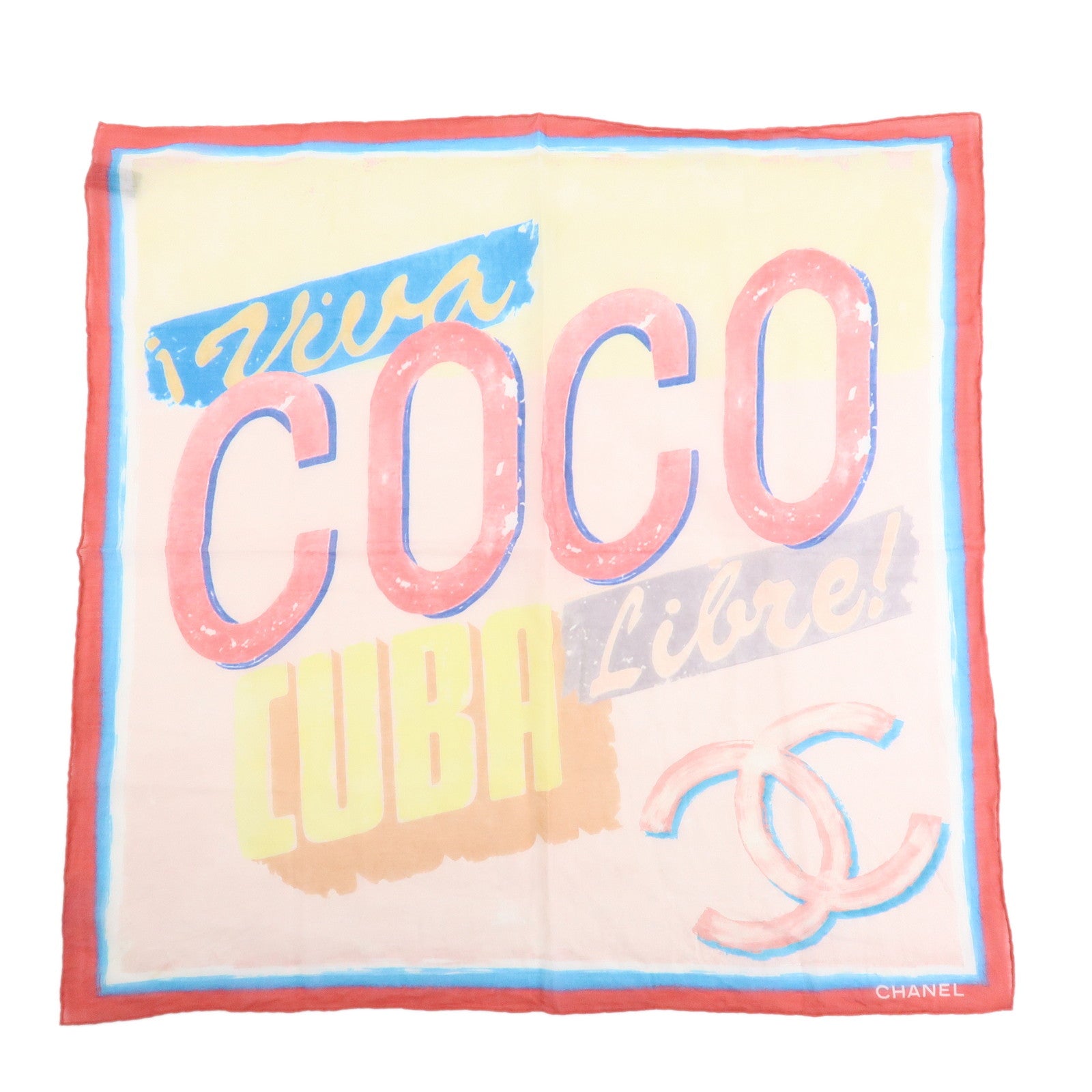 CHANEL Cotton 100% Scarf Handkerchief Multicolor Pink Used