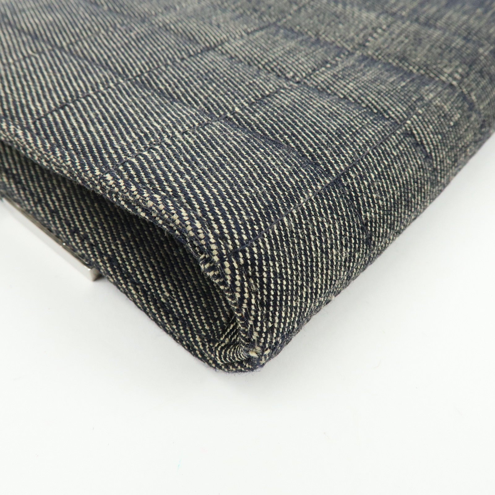 CHANEL Chocolate Bar COCO Mark Denim Clutch Bag Black