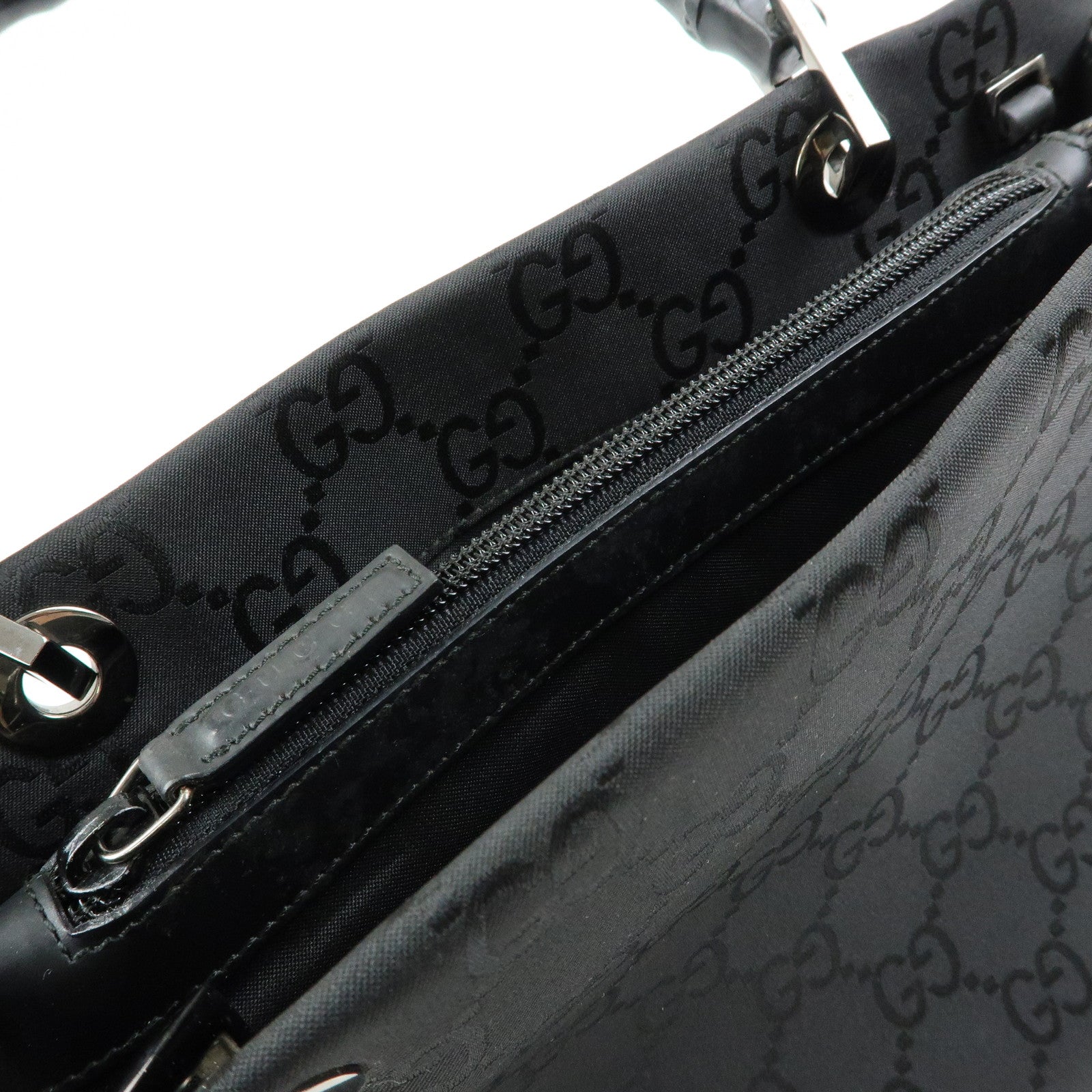 GUCCI Bamboo GG Nylon 2Way Tote Bag Black 002.1016
