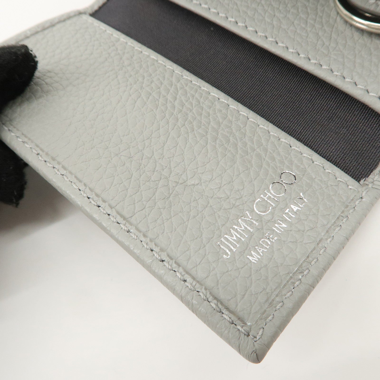 JIMMY CHOO Neptune Leather Studs Key Case Gray Silver Gold 101953 Used