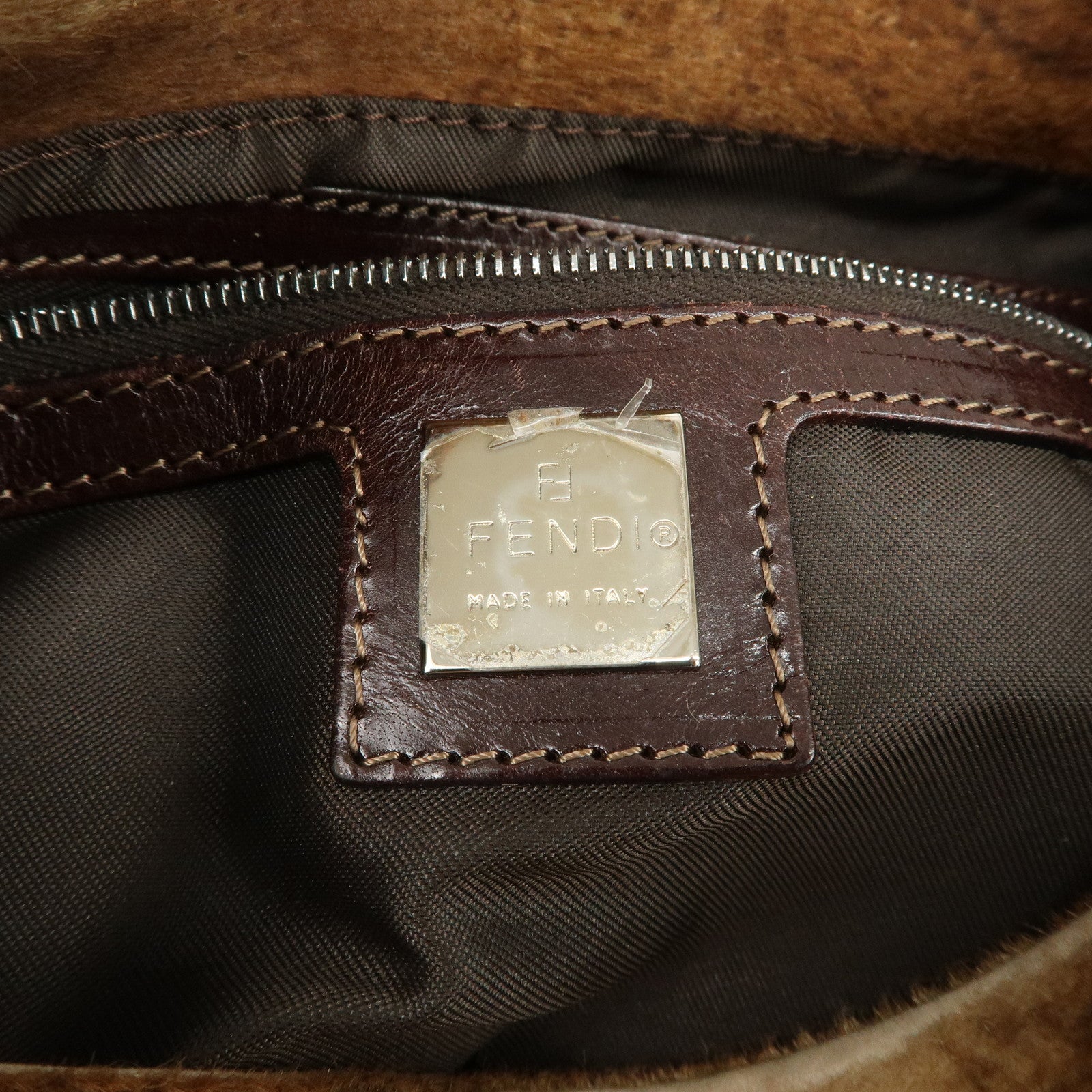 FENDI Mamma Baguette Unborn Carf Leather Shoulder Bag Brown 26323 Used